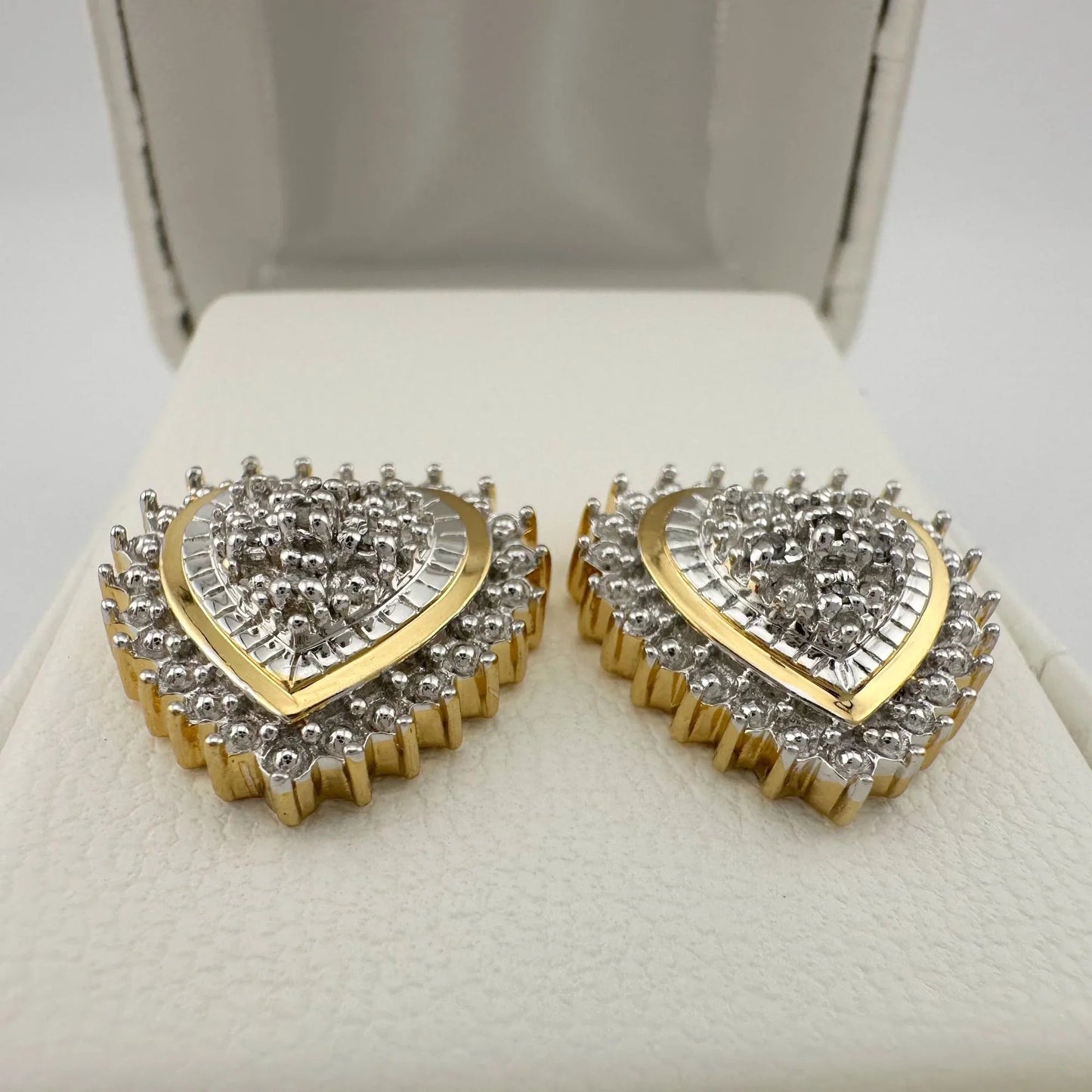 Two Tone Diamond Heart Stud Earrings in Sterling with 14 kt Gold Overlay - A+ Stuff