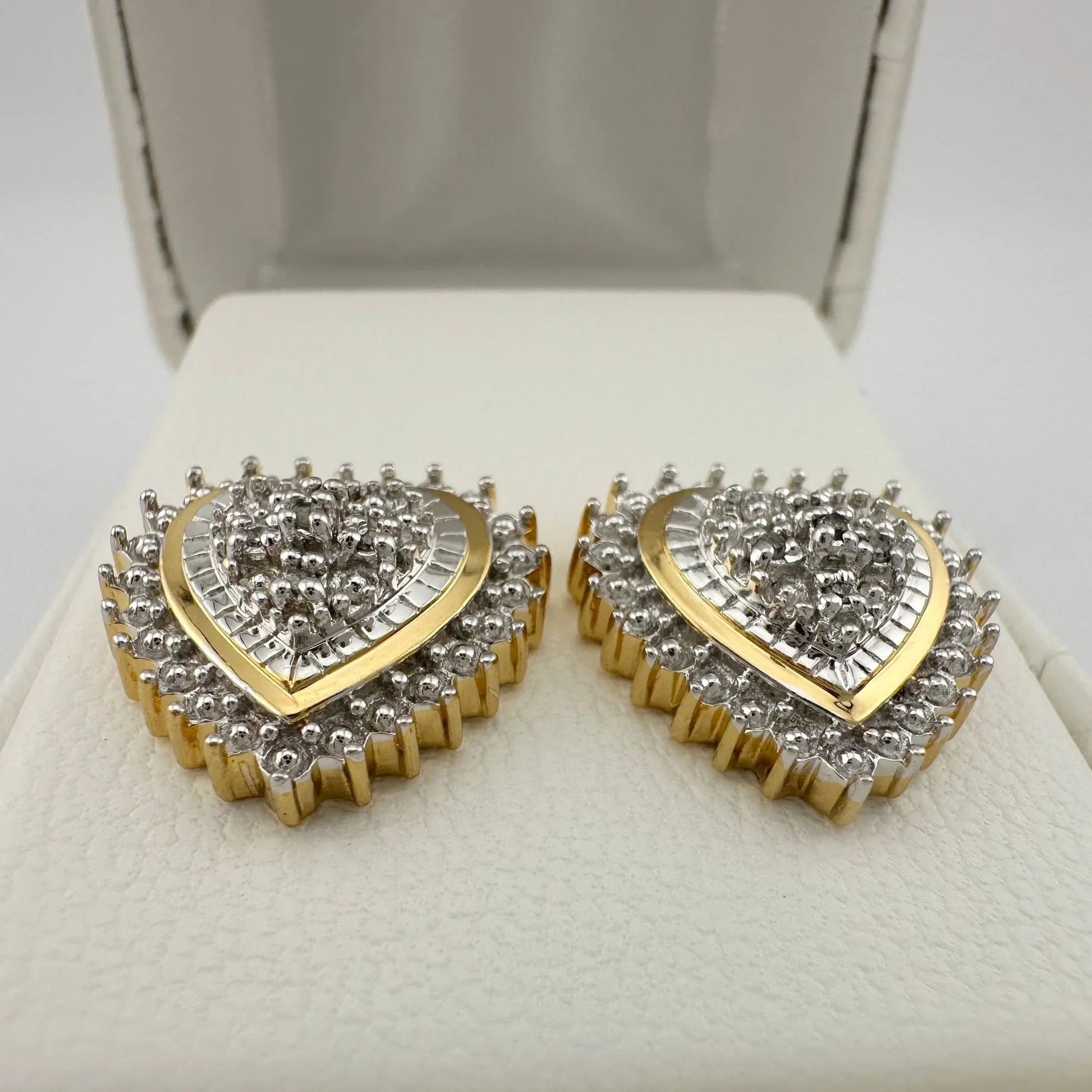 Two Tone Diamond Heart Stud Earrings in Sterling with 14 kt Gold Overlay - A+ Stuff