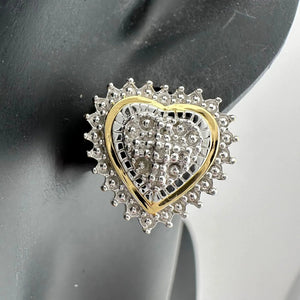 Two Tone Diamond Heart Stud Earrings in Sterling with 14 kt Gold Overlay