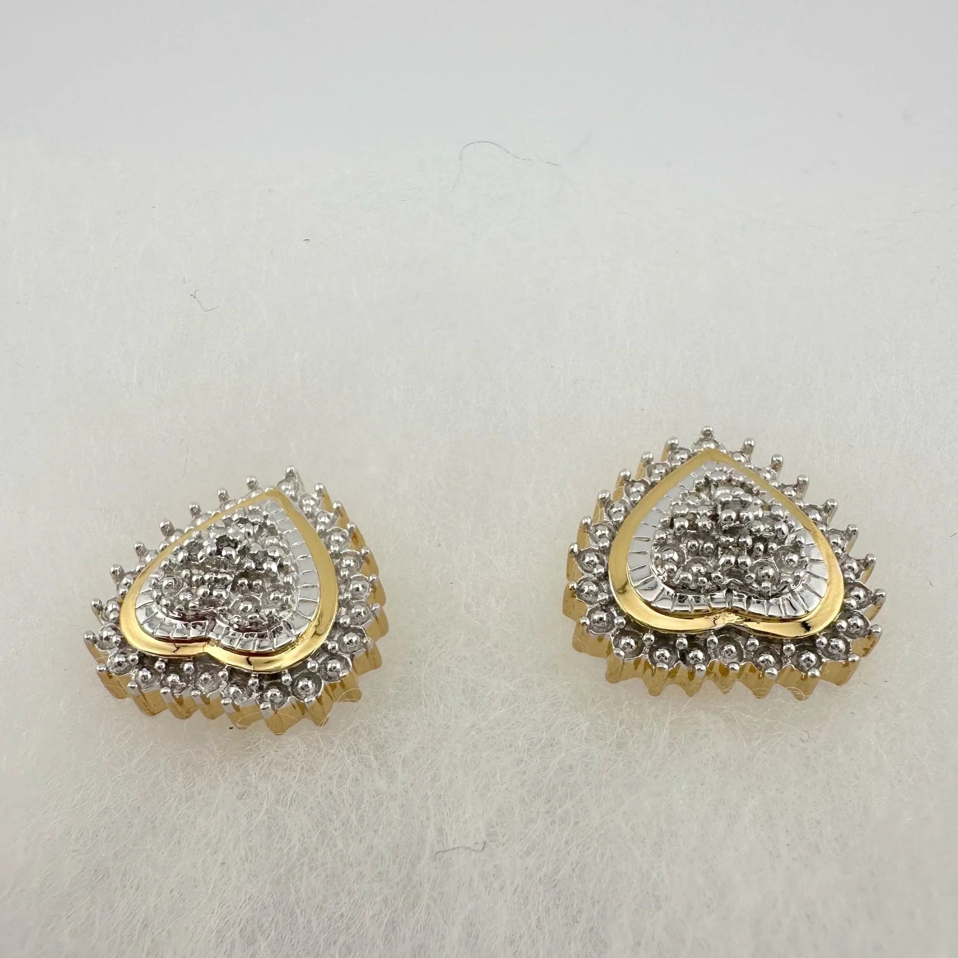 Two Tone Diamond Heart Stud Earrings in Sterling with 14 kt Gold Overlay - A+ Stuff
