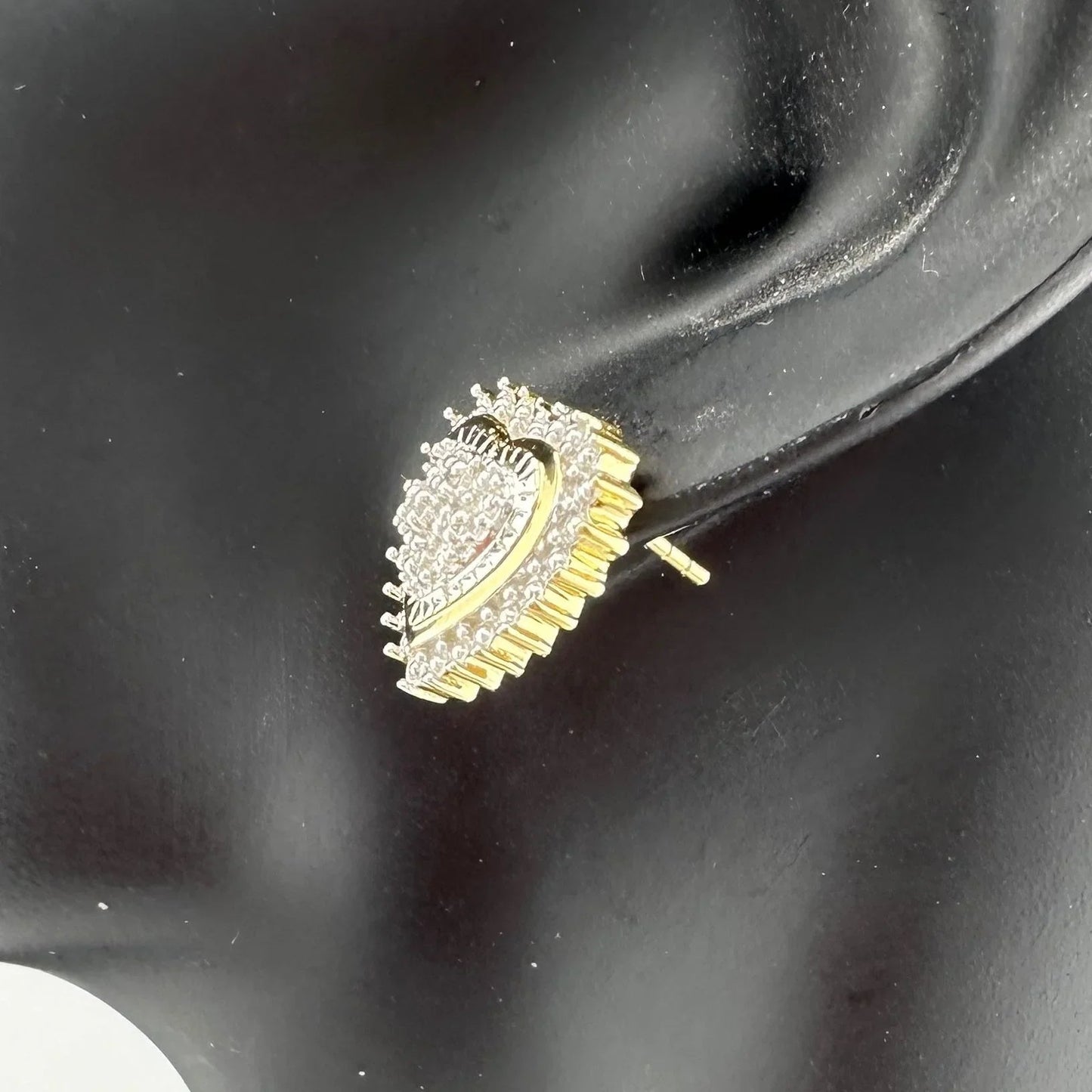 Two Tone Diamond Heart Stud Earrings in Sterling with 14 kt Gold Overlay - A+ Stuff