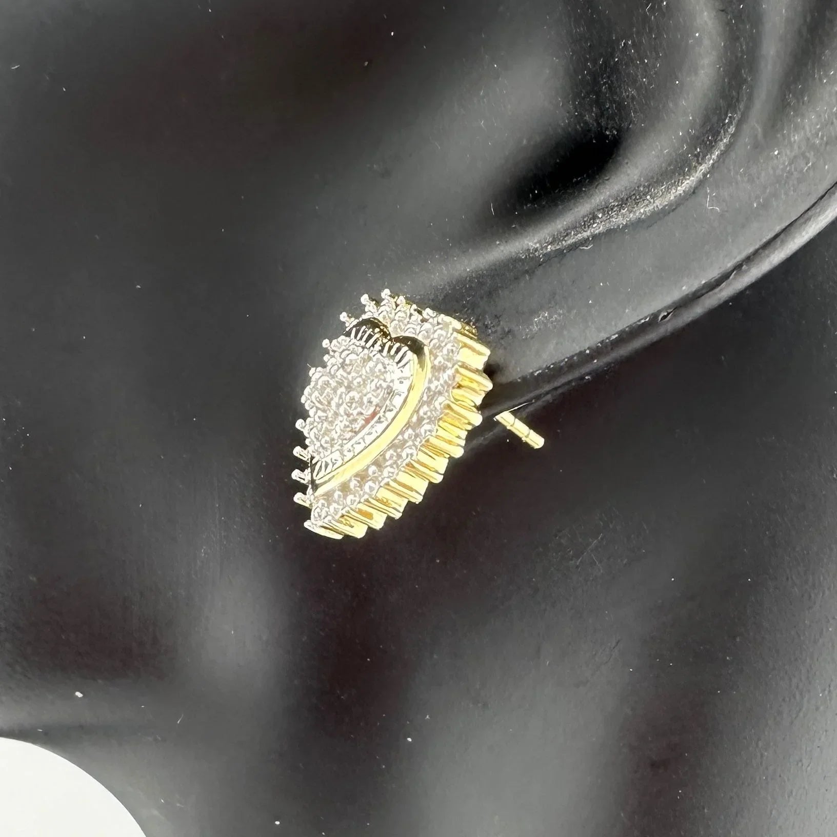 Two Tone Diamond Heart Stud Earrings in Sterling with 14 kt Gold Overlay - A+ Stuff