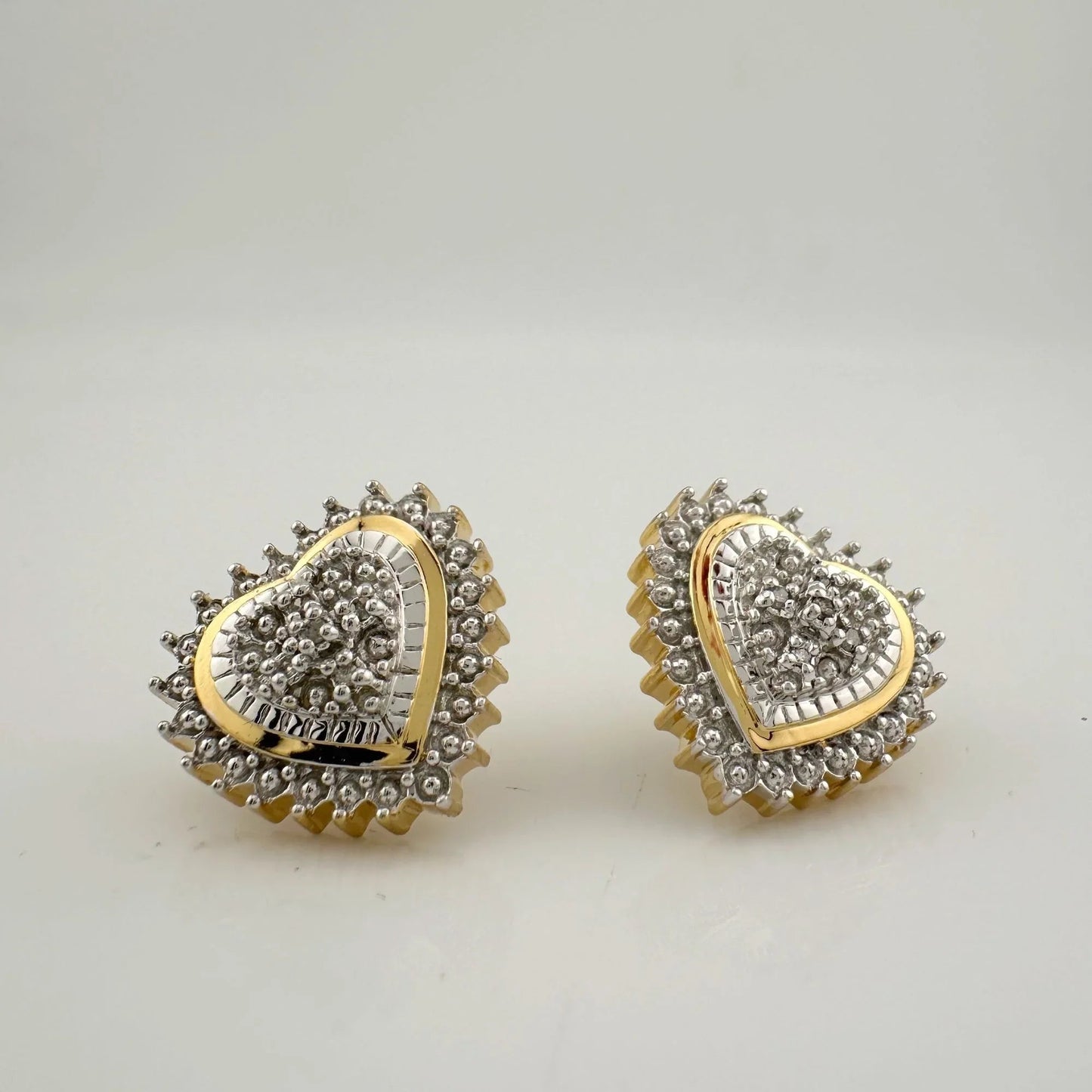 Two Tone Diamond Heart Stud Earrings in Sterling with 14 kt Gold Overlay - A+ Stuff