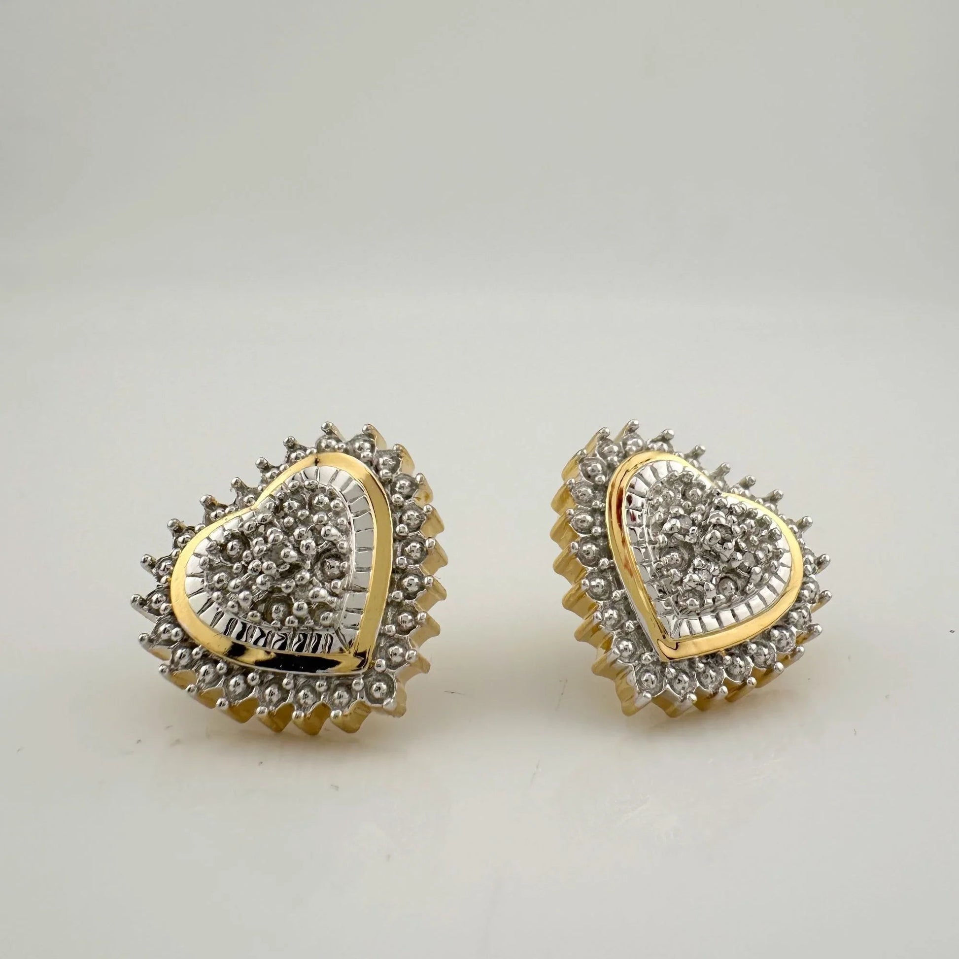Two Tone Diamond Heart Stud Earrings in Sterling with 14 kt Gold Overlay - A+ Stuff