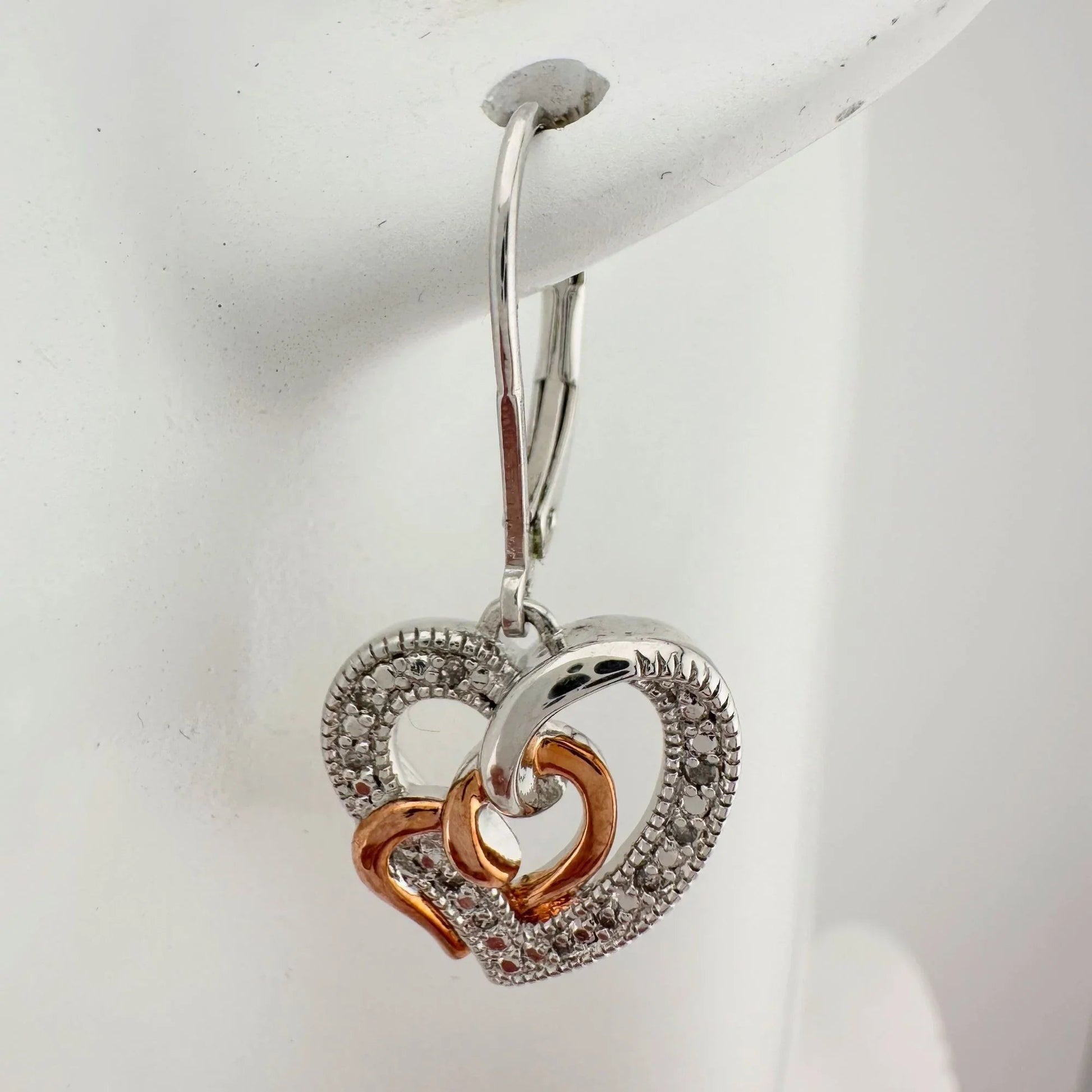 Two Tone Interlocking Hearts Diamond Accent Earrings - Earrings - A+ Stuff