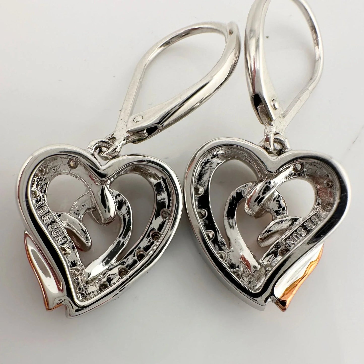 Two Tone Interlocking Hearts Diamond Accent Earrings - Earrings - A+ Stuff