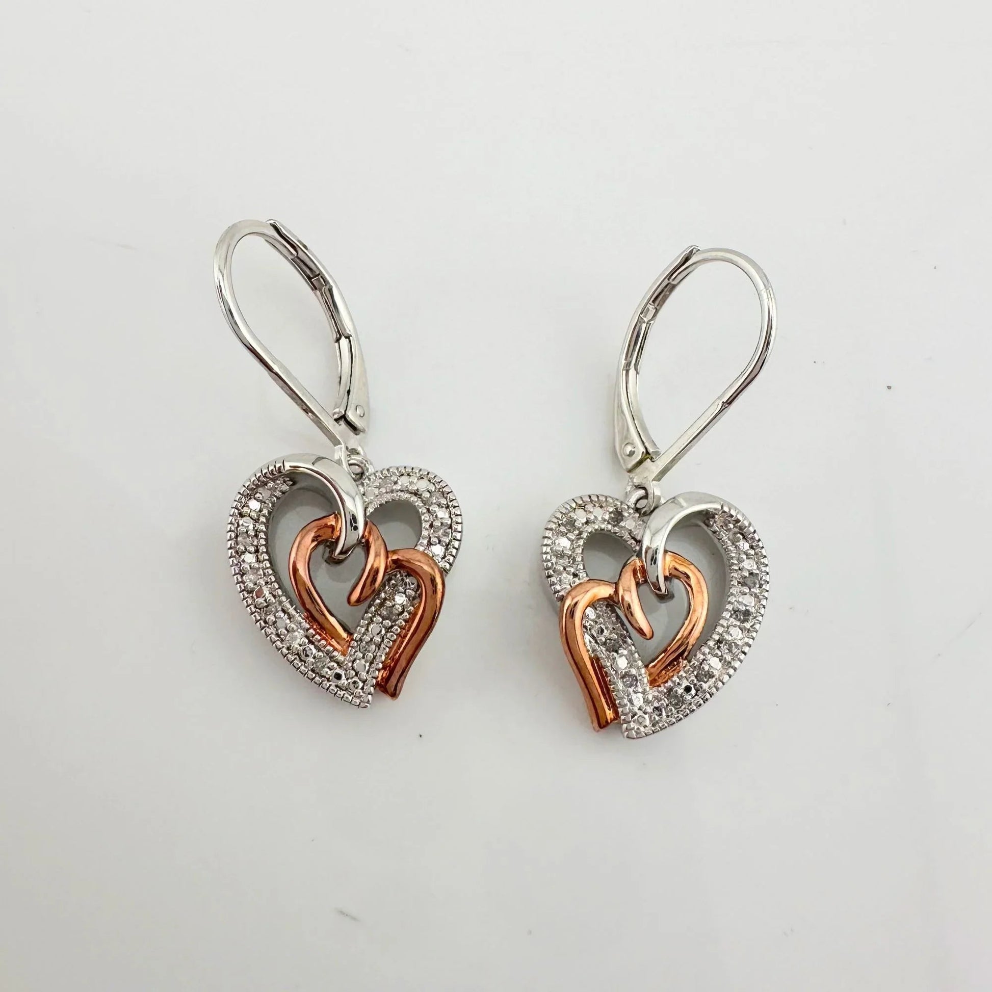Two Tone Interlocking Hearts Diamond Accent Earrings - Earrings - A+ Stuff