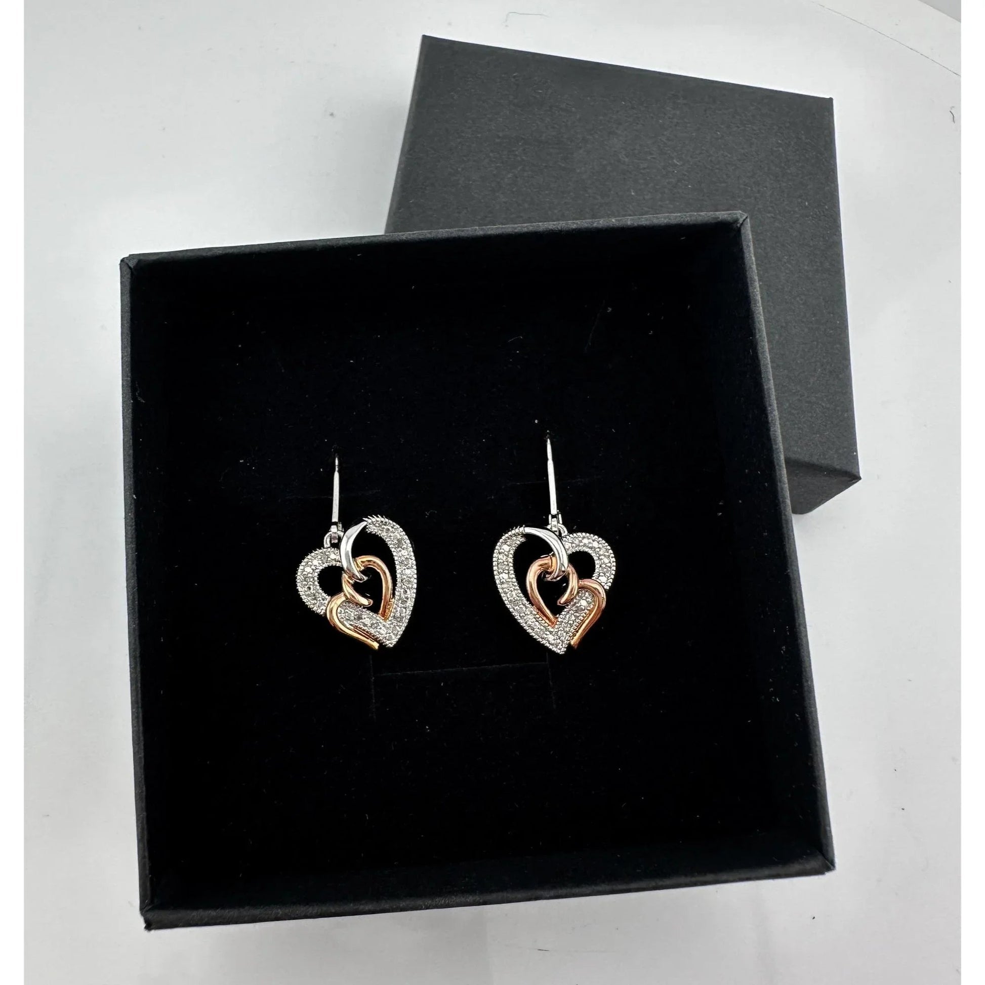 Two Tone Interlocking Hearts Diamond Accent Earrings - Earrings - A+ Stuff