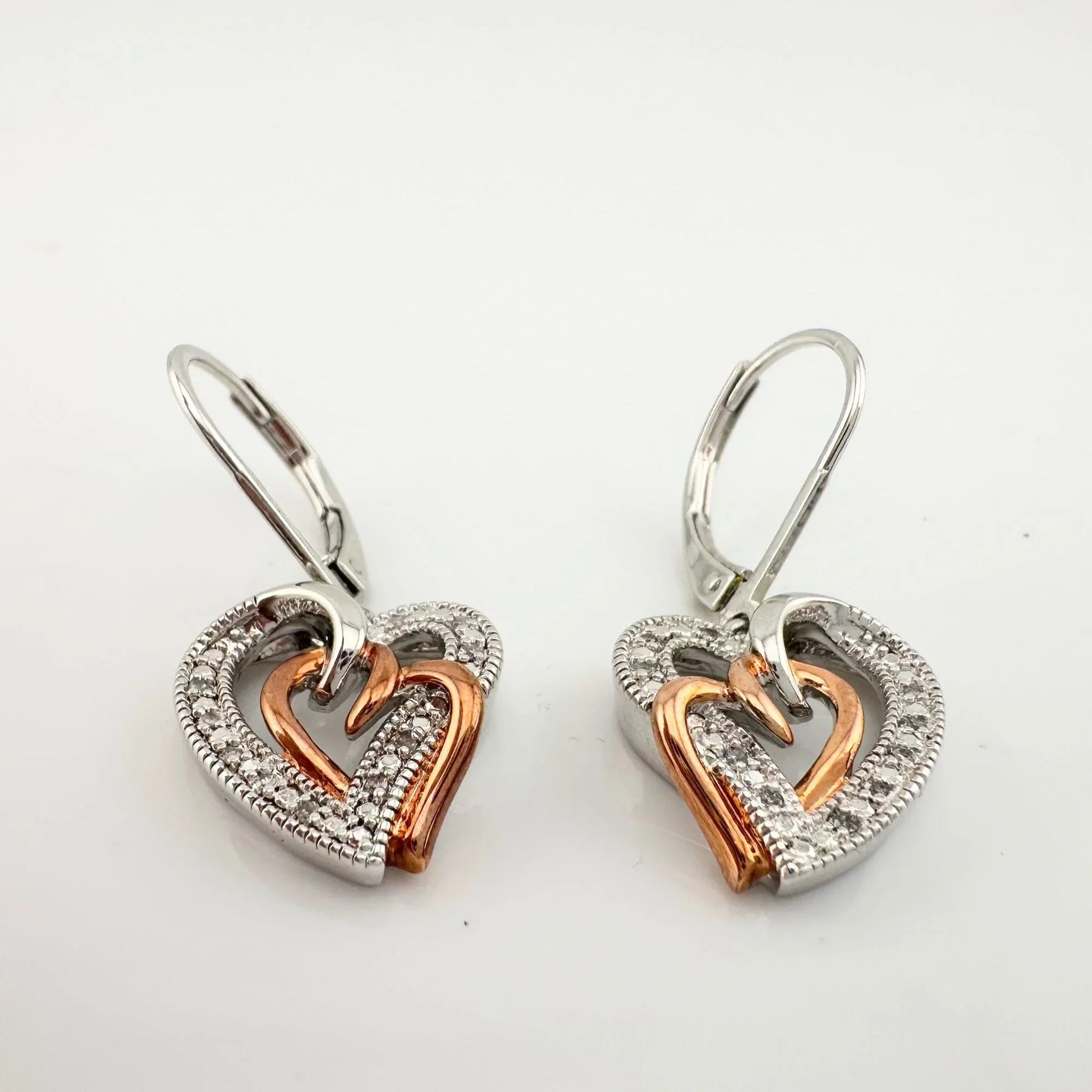 Two Tone Interlocking Hearts Diamond Accent Earrings - Earrings - A+ Stuff