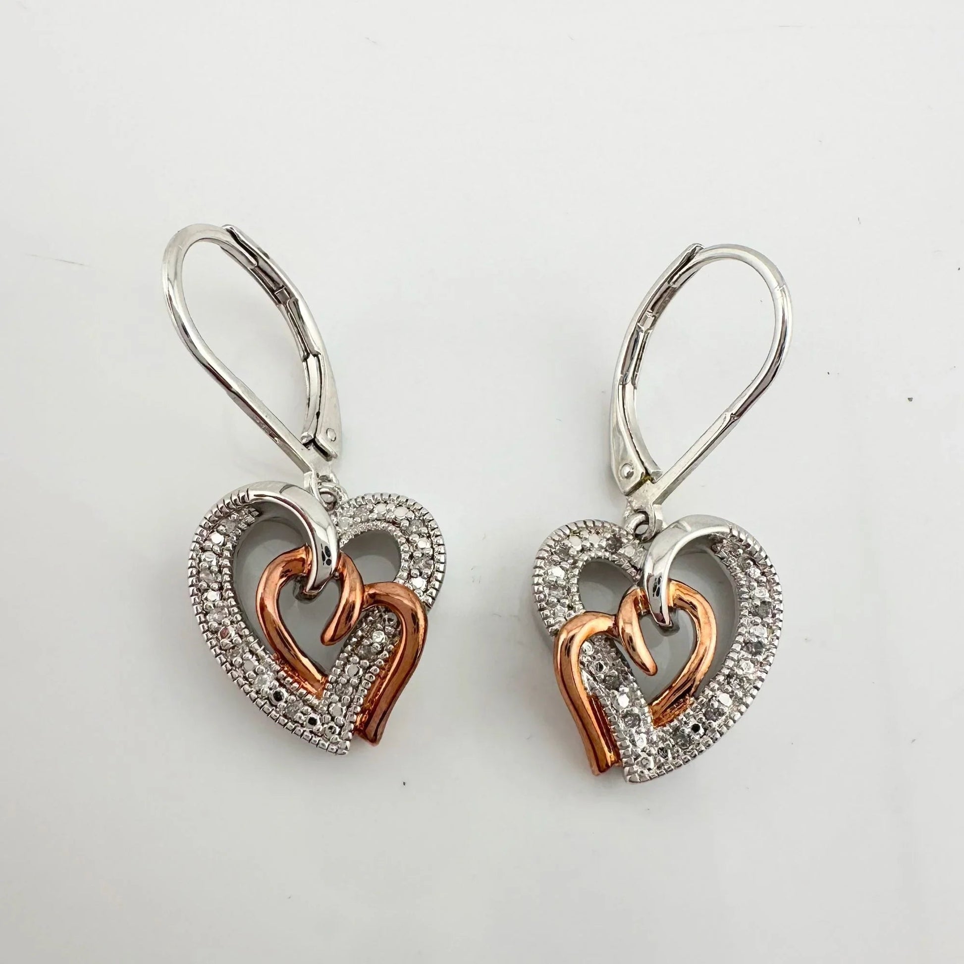 Two Tone Interlocking Hearts Diamond Accent Earrings - Earrings - A+ Stuff