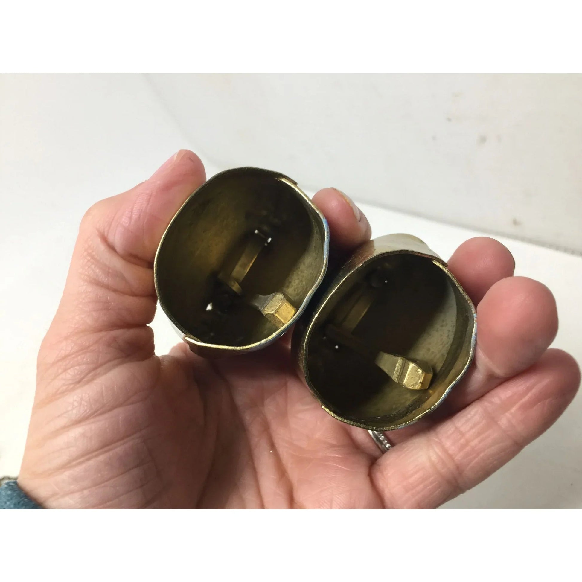 Two Vintage Hand Painted Montreux Miniature Gold Tone Cow Bells - A+ Stuff - Collectibles - A+ Stuff