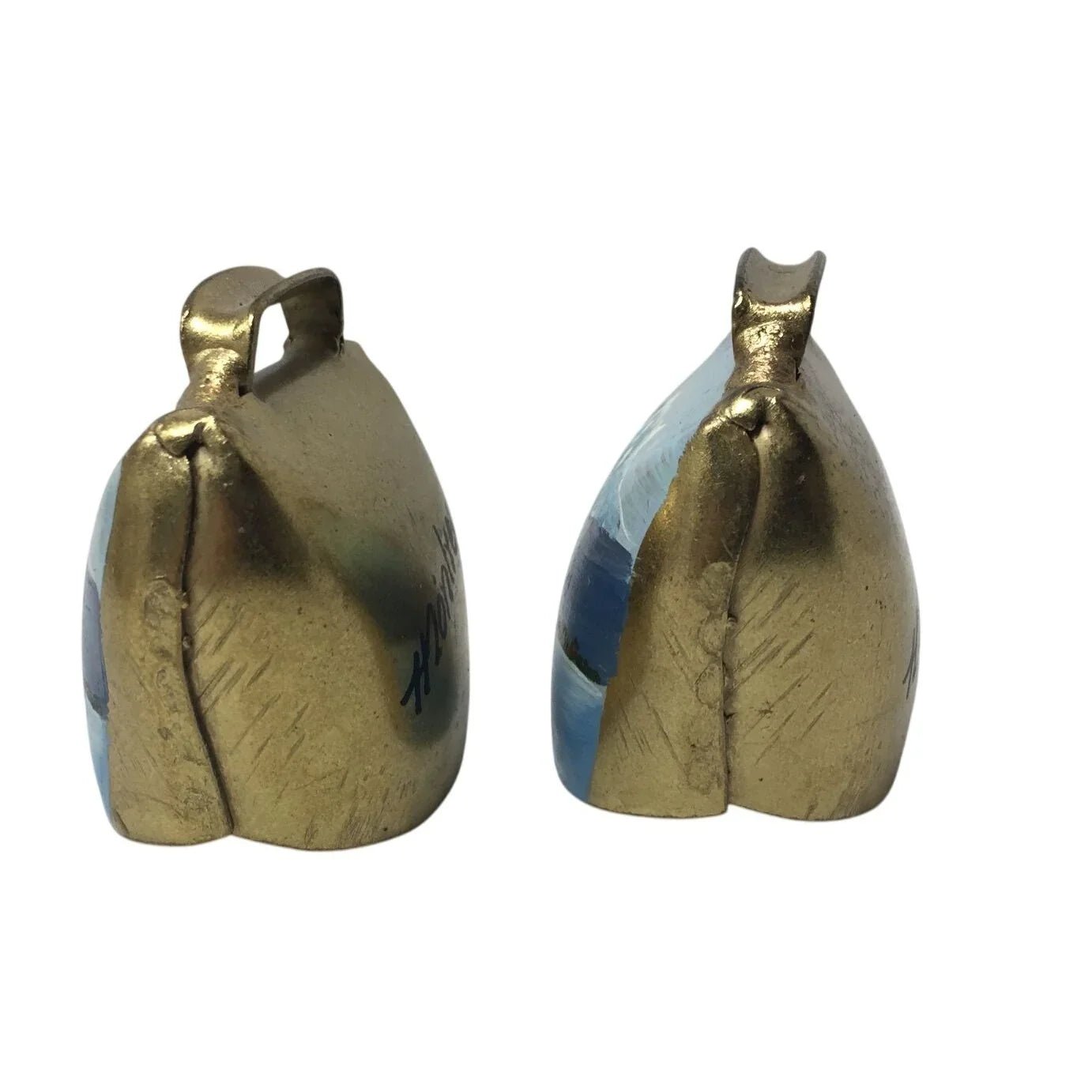 Two Vintage Hand Painted Montreux Miniature Gold Tone Cow Bells - A+ Stuff - Collectibles - A+ Stuff