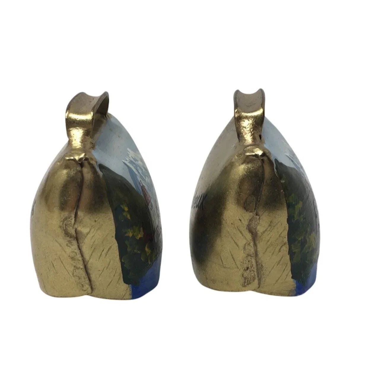 Two Vintage Hand Painted Montreux Miniature Gold Tone Cow Bells - A+ Stuff - Collectibles - A+ Stuff