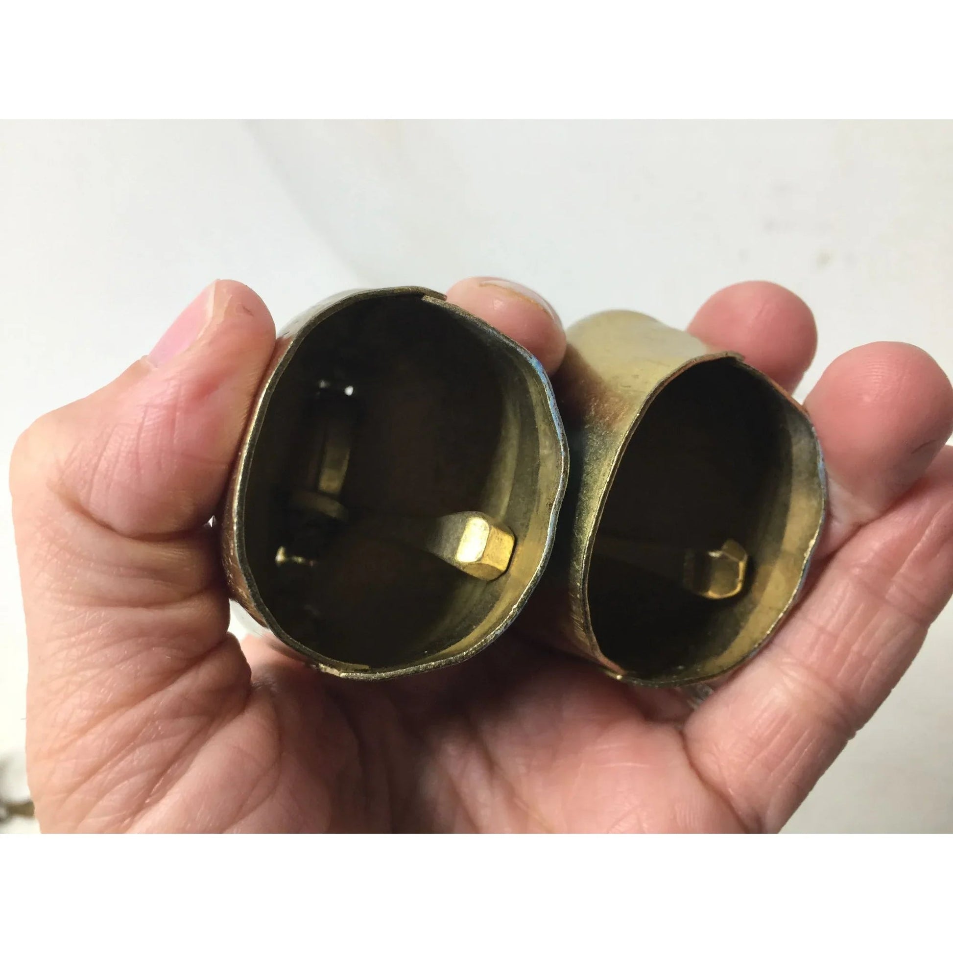 Two Vintage Hand Painted Montreux Miniature Gold Tone Cow Bells - A+ Stuff - Collectibles - A+ Stuff
