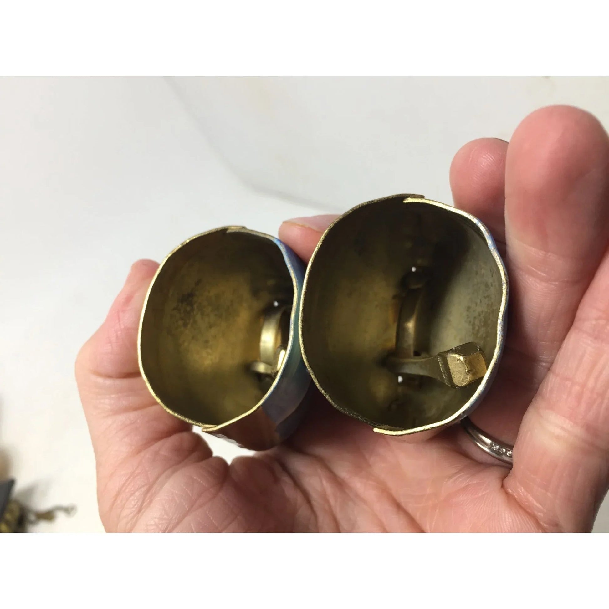 Two Vintage Hand Painted Montreux Miniature Gold Tone Cow Bells - A+ Stuff - Collectibles - A+ Stuff
