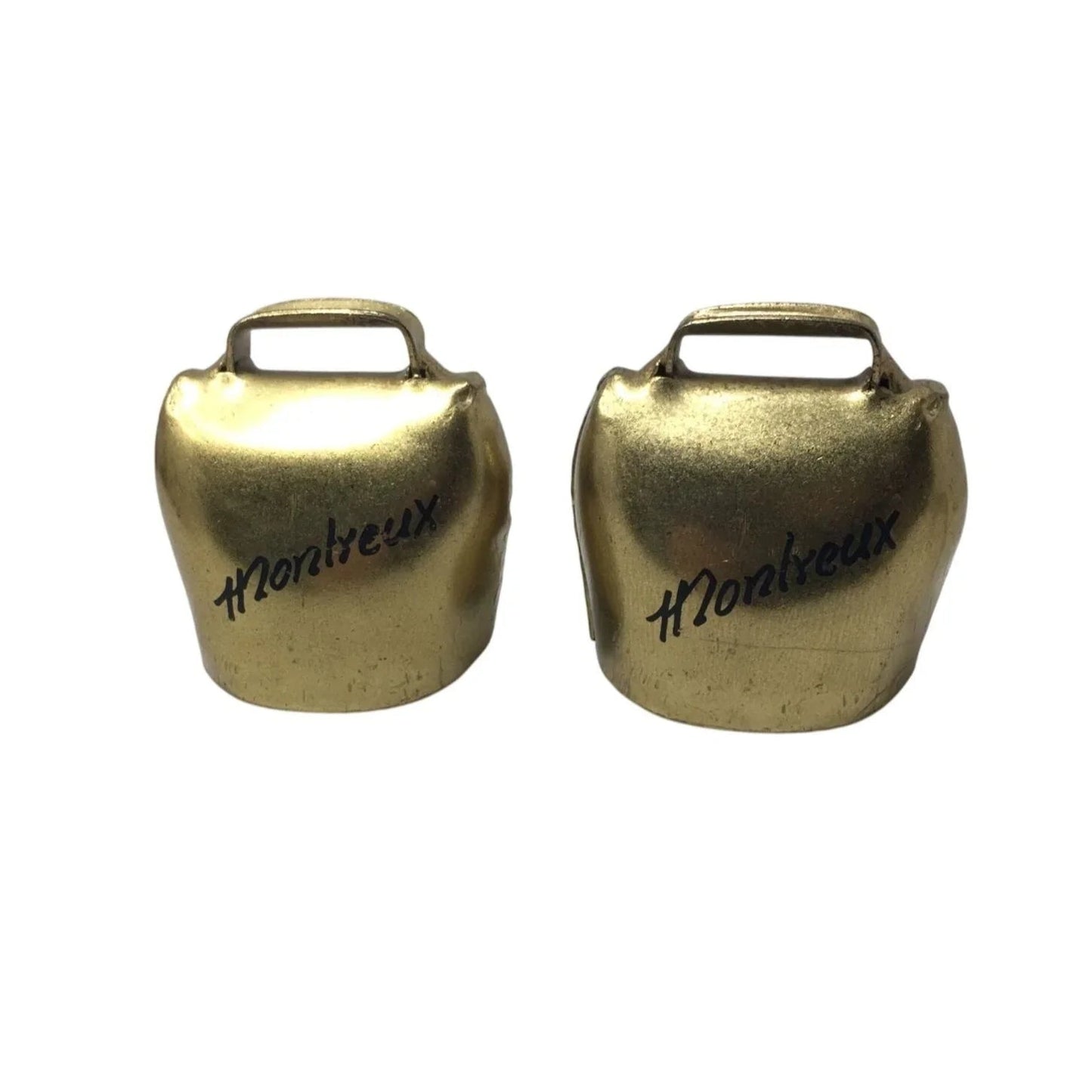 Two Vintage Hand Painted Montreux Miniature Gold Tone Cow Bells - A+ Stuff - Collectibles - A+ Stuff