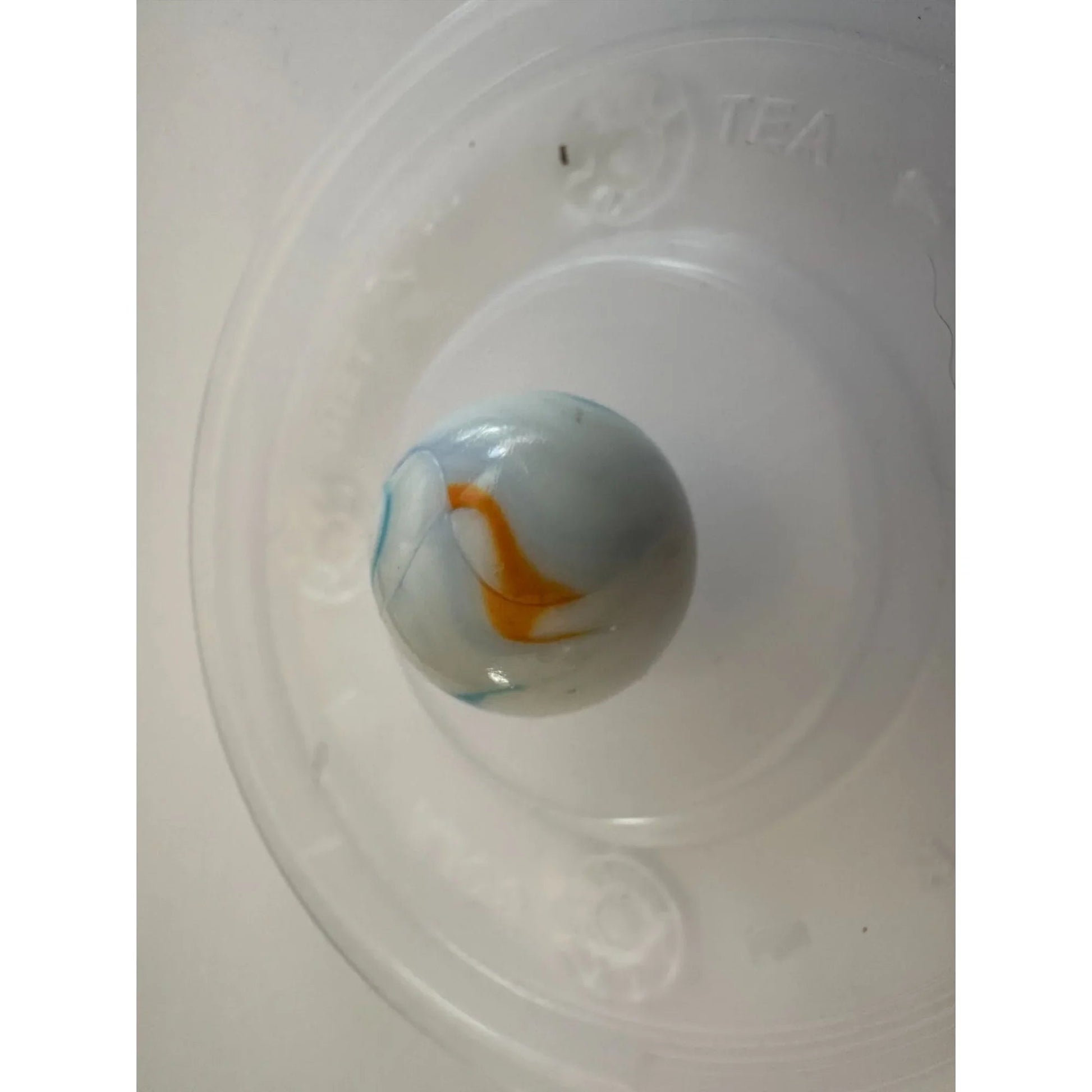 Two Vintage Milky White Shooter Marbles with Blue and Orange Stripes on them - A+ Stuff - Collectibles - A+ Stuff