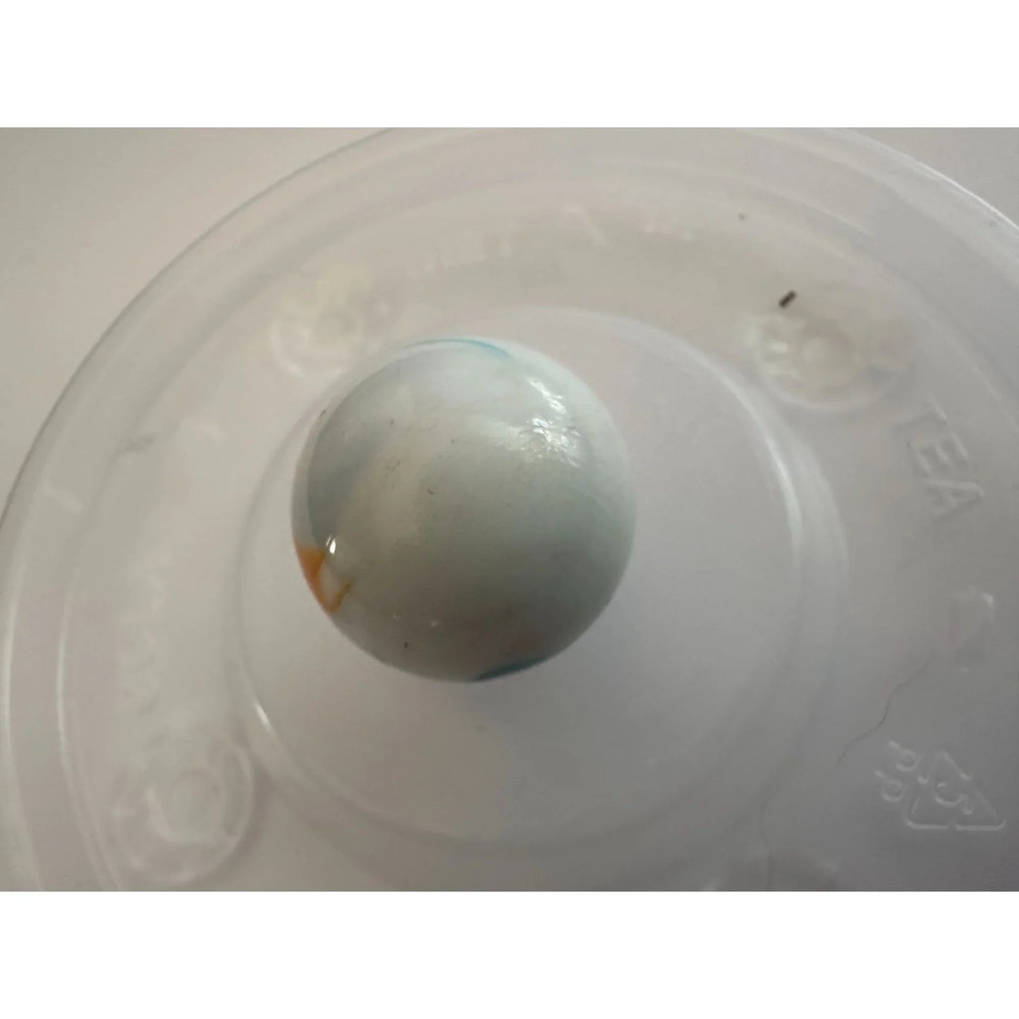 Two Vintage Milky White Shooter Marbles with Blue and Orange Stripes on them - A+ Stuff - Collectibles - A+ Stuff