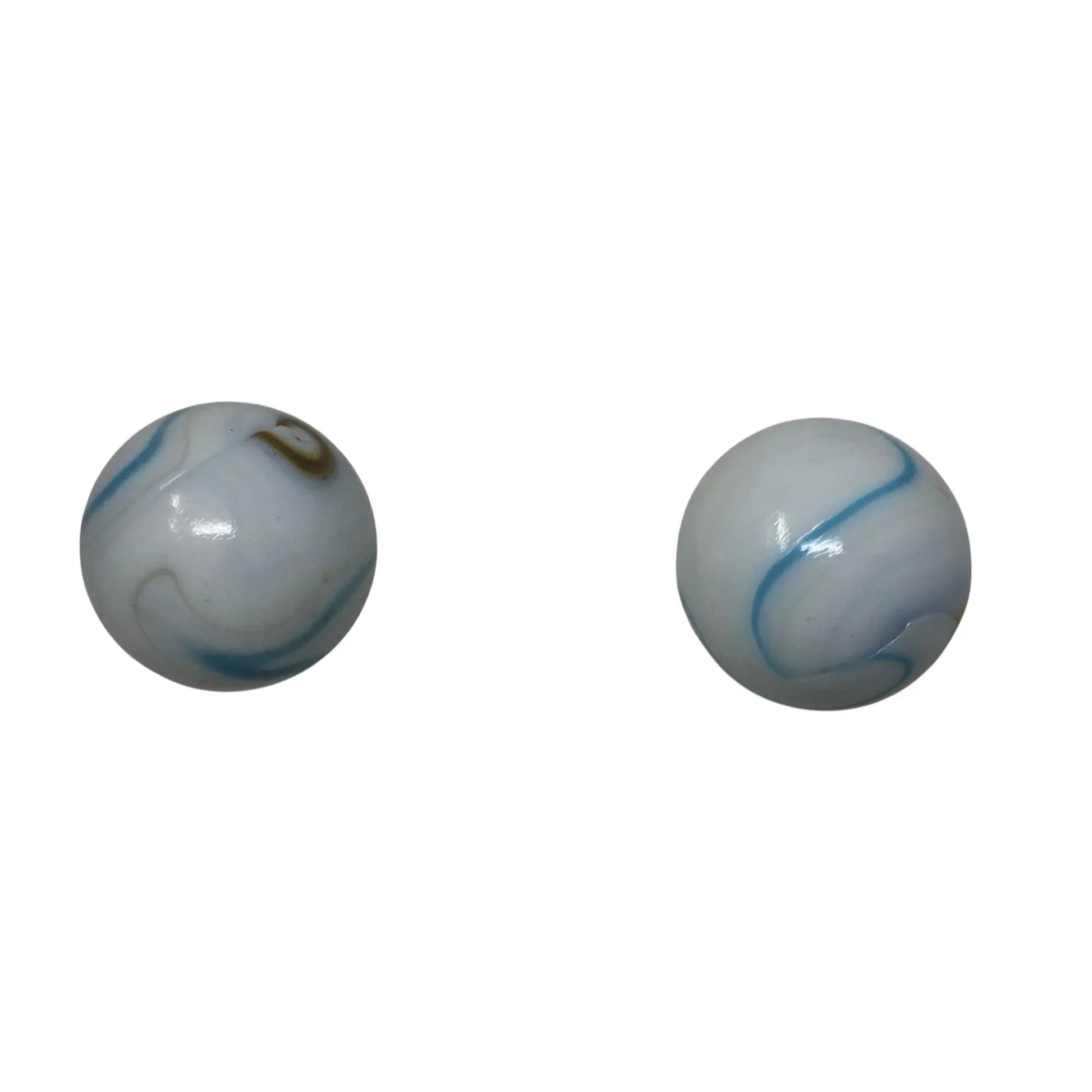 Two Vintage Milky White Shooter Marbles with Blue and Orange Stripes on them - A+ Stuff - Collectibles - A+ Stuff