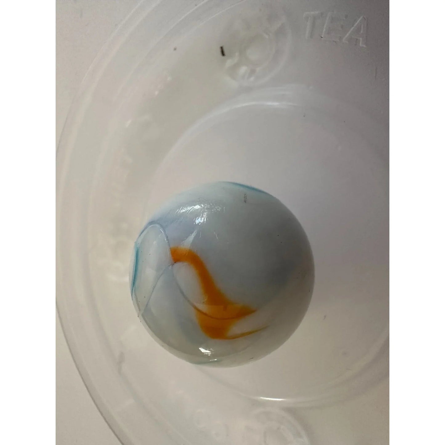 Two Vintage Milky White Shooter Marbles with Blue and Orange Stripes on them - A+ Stuff - Collectibles - A+ Stuff
