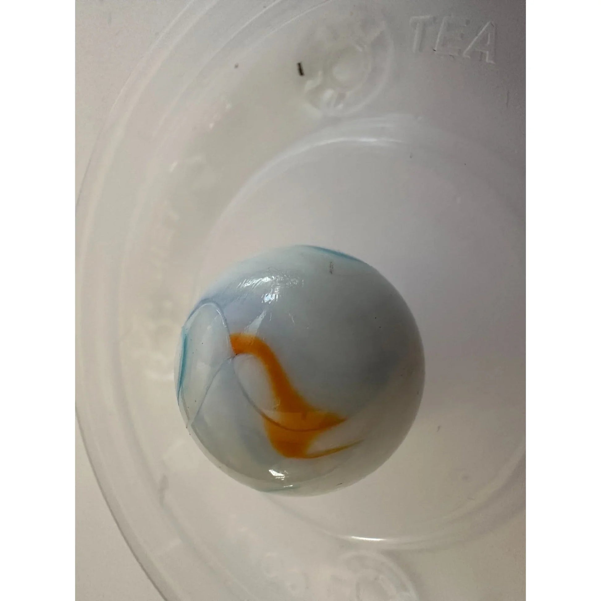 Two Vintage Milky White Shooter Marbles with Blue and Orange Stripes on them - A+ Stuff - Collectibles - A+ Stuff