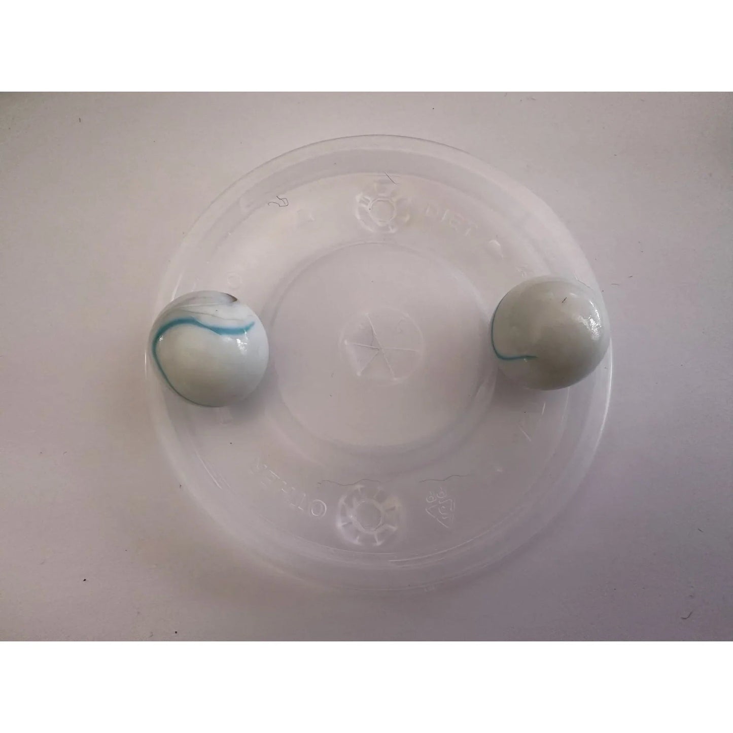 Two Vintage Milky White Shooter Marbles with Blue and Orange Stripes on them - A+ Stuff - Collectibles - A+ Stuff