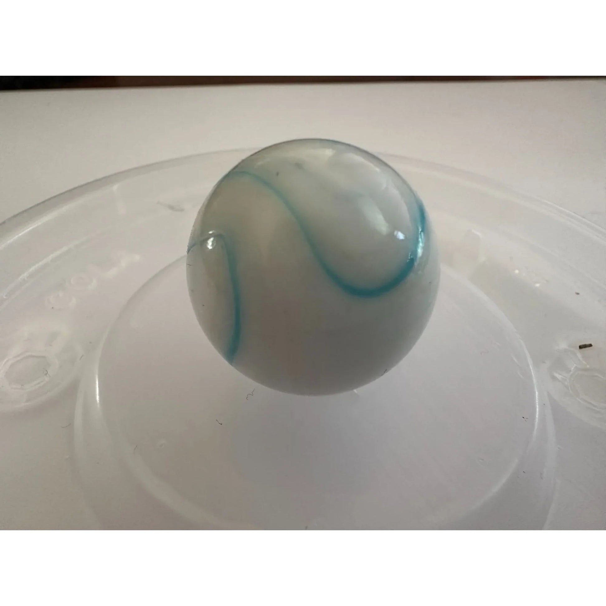 Two Vintage Milky White Shooter Marbles with Blue and Orange Stripes on them - A+ Stuff - Collectibles - A+ Stuff
