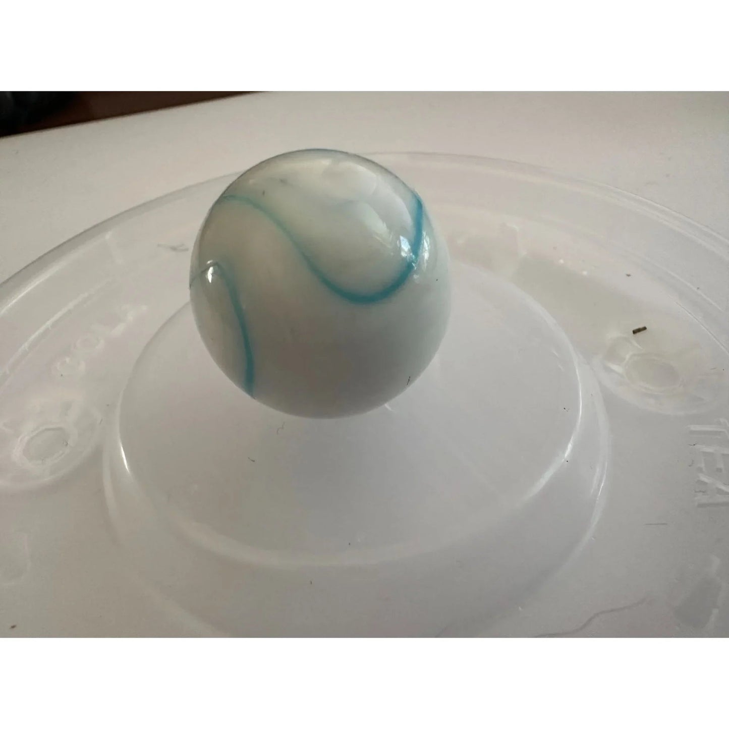 Two Vintage Milky White Shooter Marbles with Blue and Orange Stripes on them - A+ Stuff - Collectibles - A+ Stuff