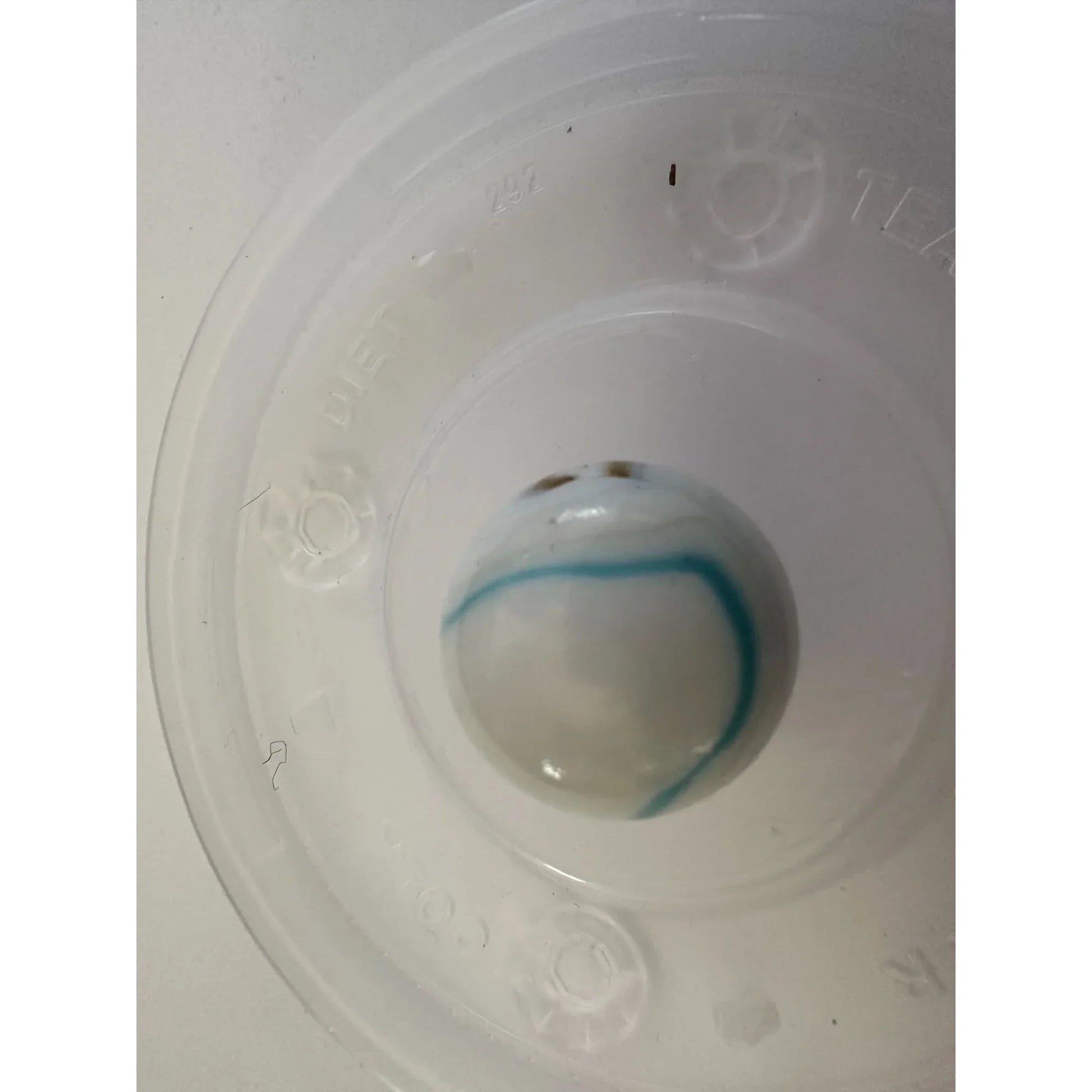 Two Vintage Milky White Shooter Marbles with Blue and Orange Stripes on them - A+ Stuff - Collectibles - A+ Stuff