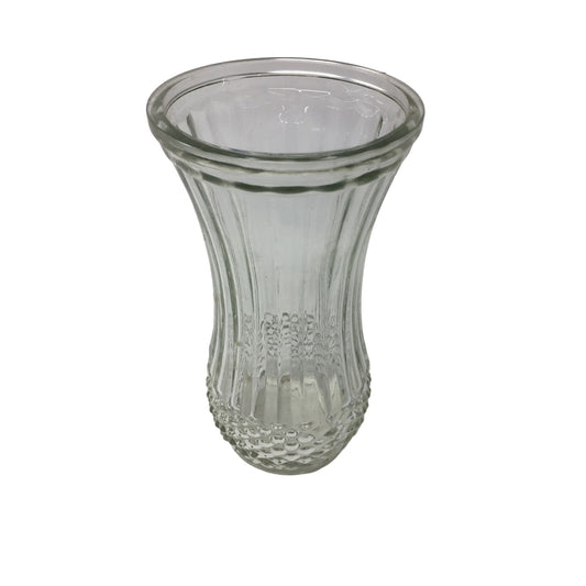 Vintage Hoosier Clear Glass Ribbed Flower Vase- about 8.5'' Tall