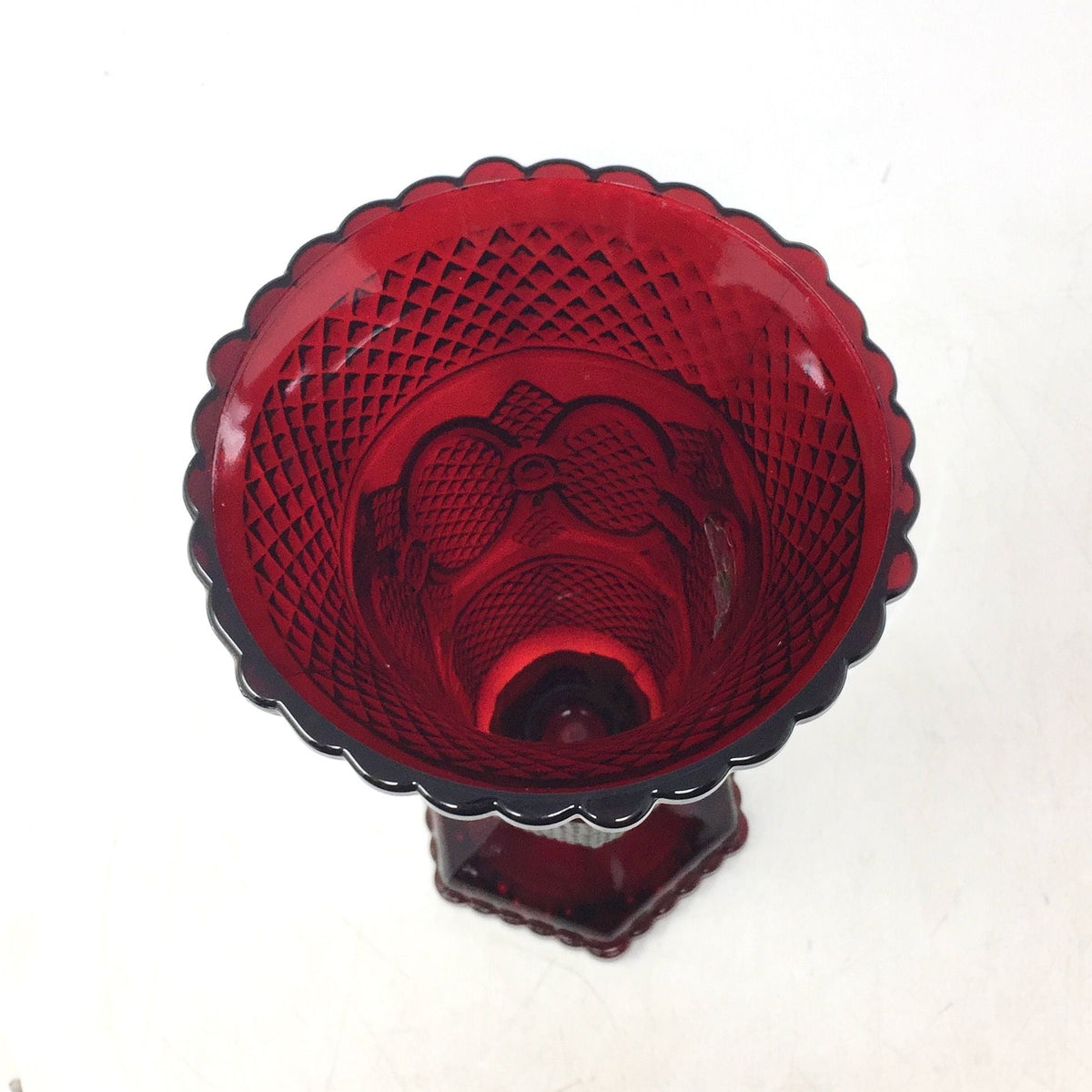 Vintage Avon 1876 Cape Cod Ruby Red Glass Footed Flower Vase 8" Avon  A+ Stuff Vase or Holder