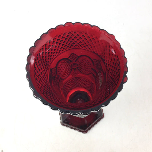 Vintage Avon 1876 Cape Cod Ruby Red Glass Footed Flower Vase 8" Avon  A+ Stuff Vase or Holder