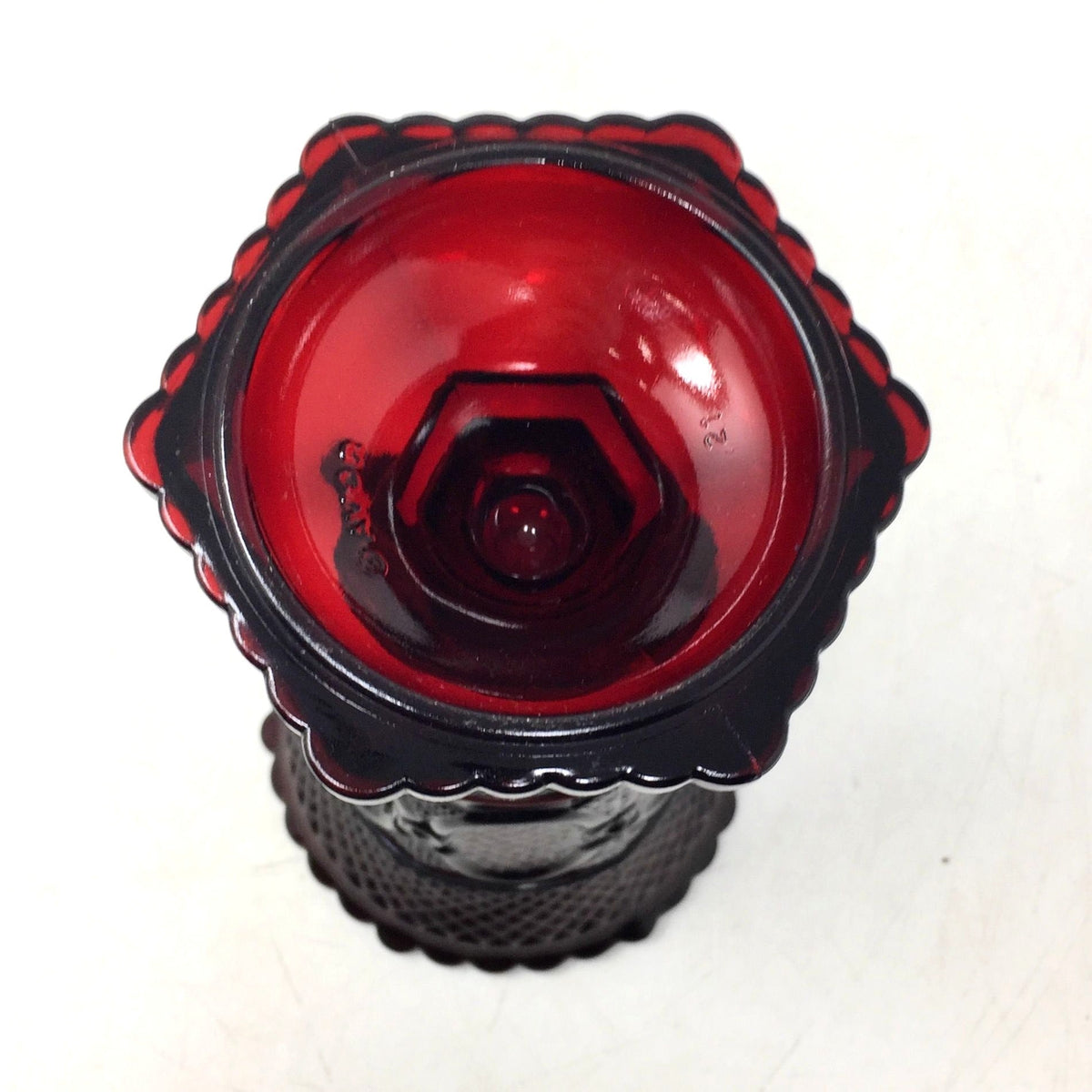 Vintage Avon 1876 Cape Cod Ruby Red Glass Footed Flower Vase 8" Avon  A+ Stuff Vase or Holder