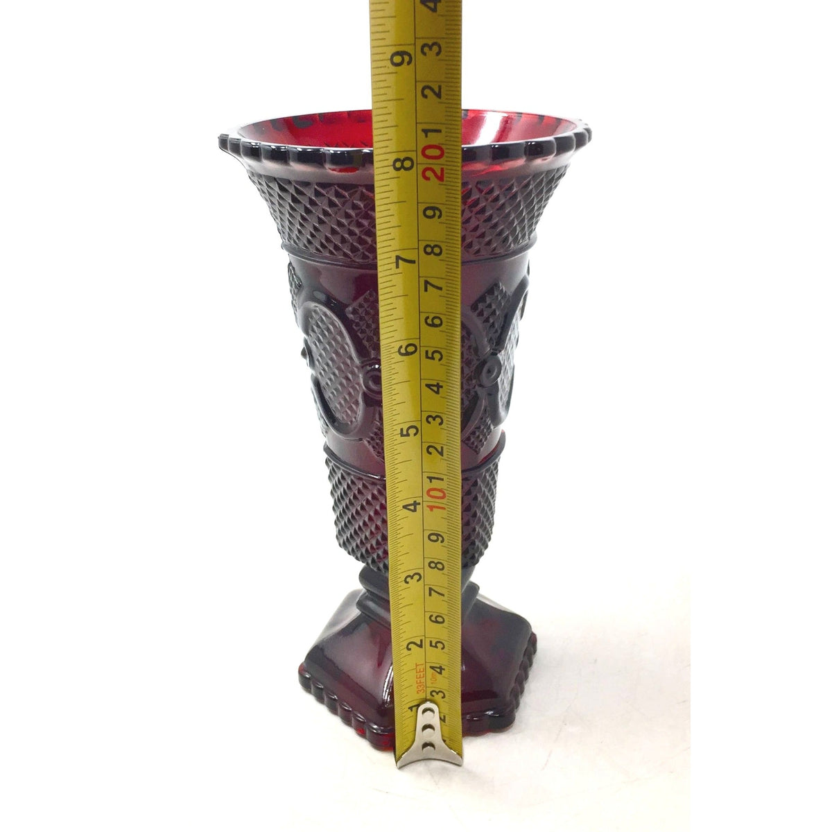 Vintage Avon 1876 Cape Cod Ruby Red Glass Footed Flower Vase 8" Avon  A+ Stuff Vase or Holder