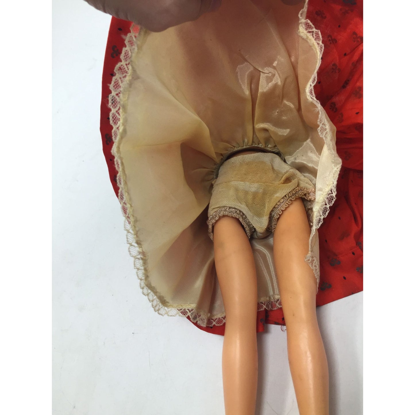 Vintage Unmarked Fashion Doll Wearing Red/Black Dress with Red High Heels