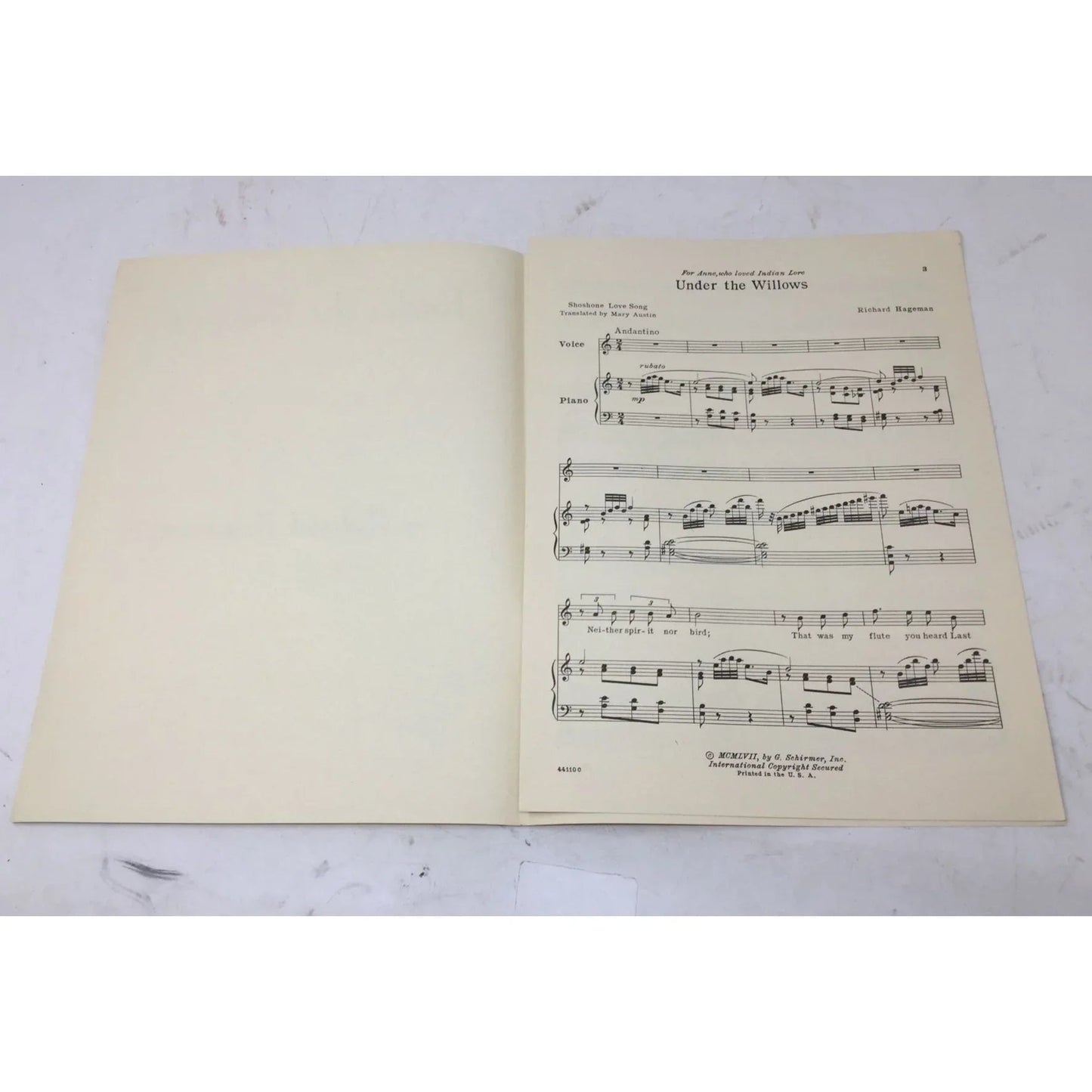 Under the Willows for Voice and Piano by Richard Hageman Vintage sheet music book - A+ Stuff - sheet music - A+ Stuff