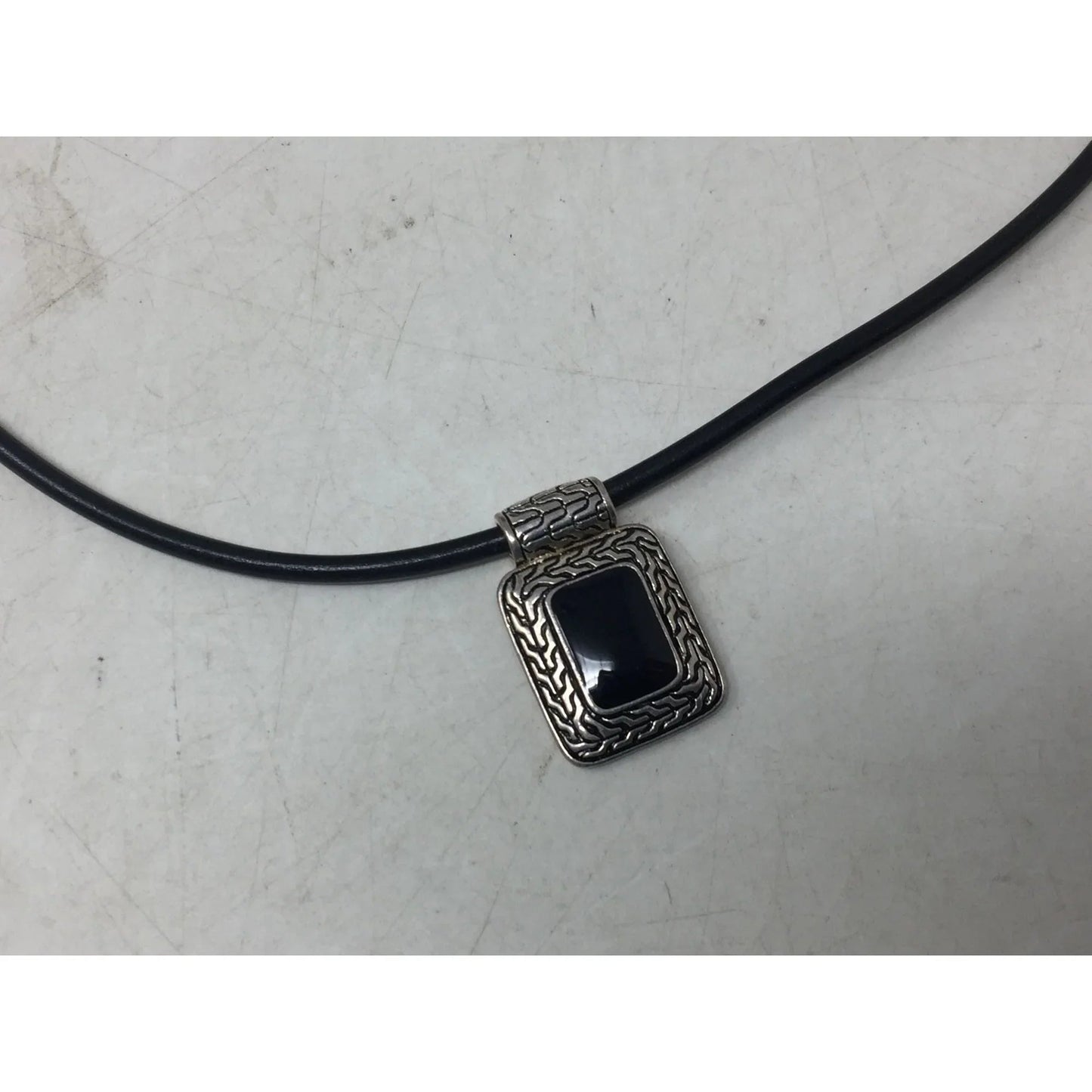 Unisex Black Necklace with Silver & Black Rectangular Pendant - A+ Stuff - Neckace - A+ Stuff