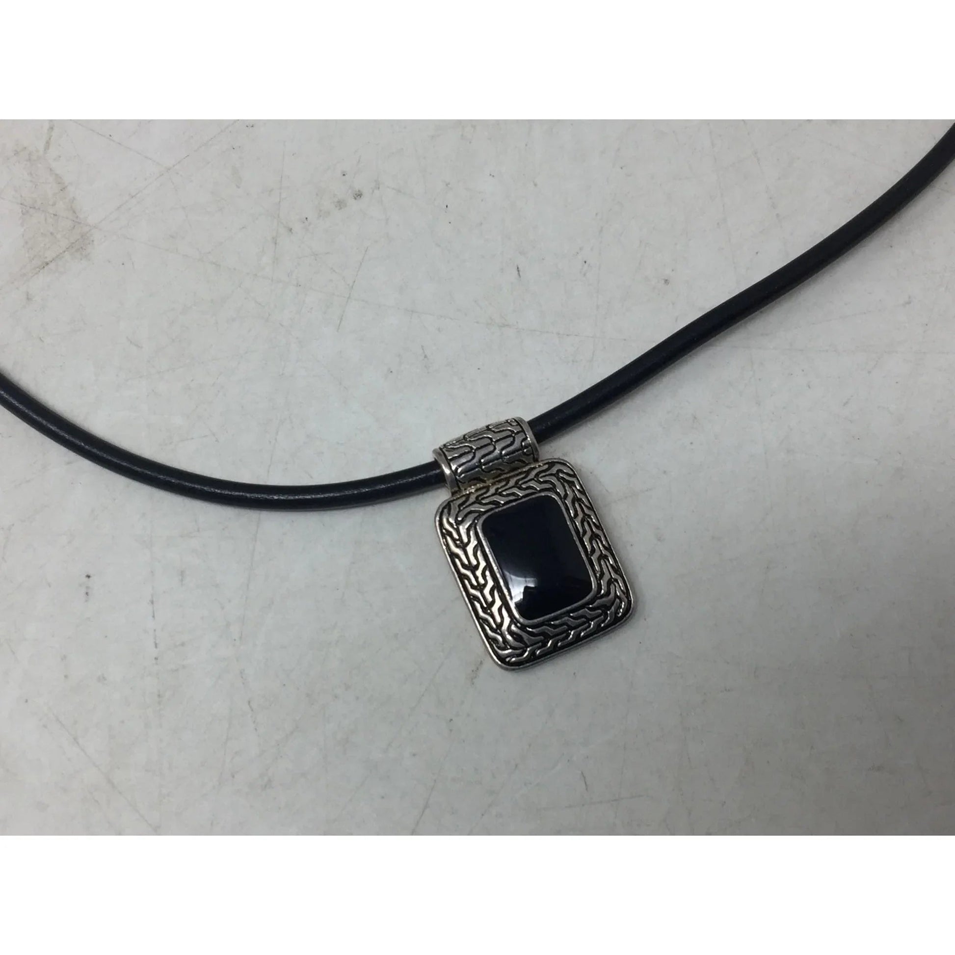 Unisex Black Necklace with Silver & Black Rectangular Pendant - A+ Stuff - Neckace - A+ Stuff