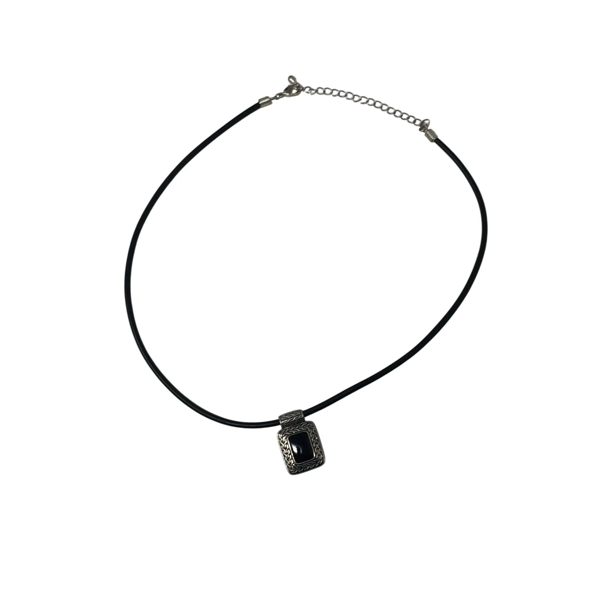 Unisex Black Necklace with Silver & Black Rectangular Pendant - A+ Stuff - Neckace - A+ Stuff