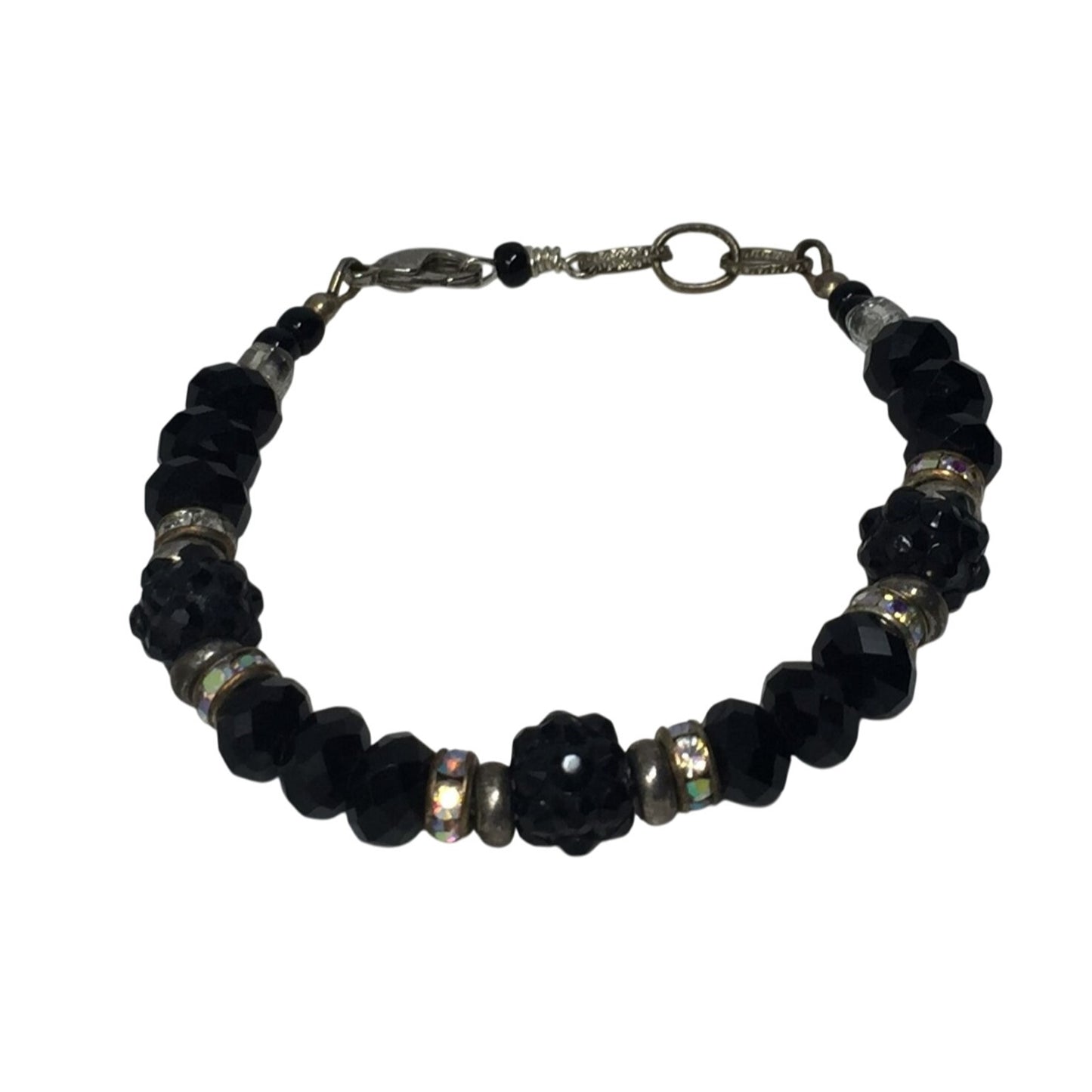 Women's Black and Silver Beaded Bracelet with Lobster Clasp