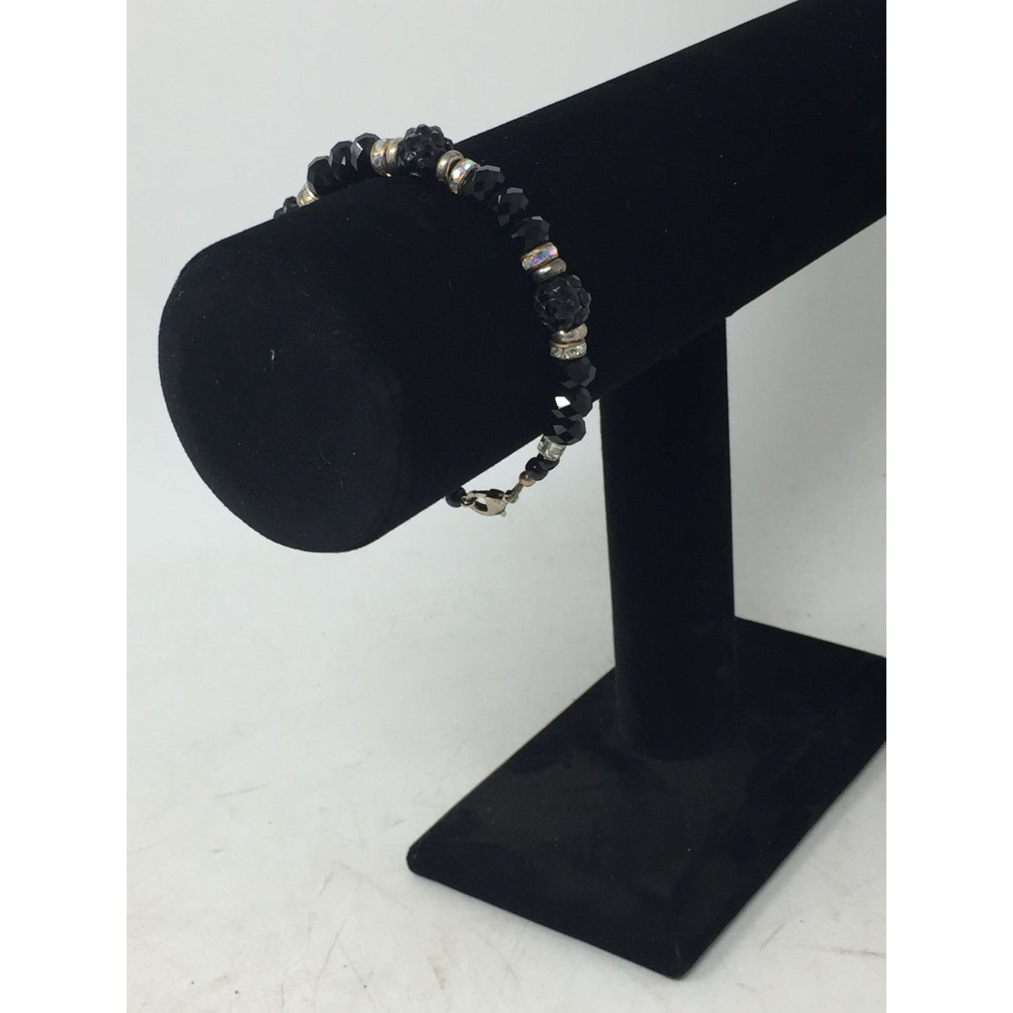 Women's Black and Silver Beaded Bracelet with Lobster Clasp
