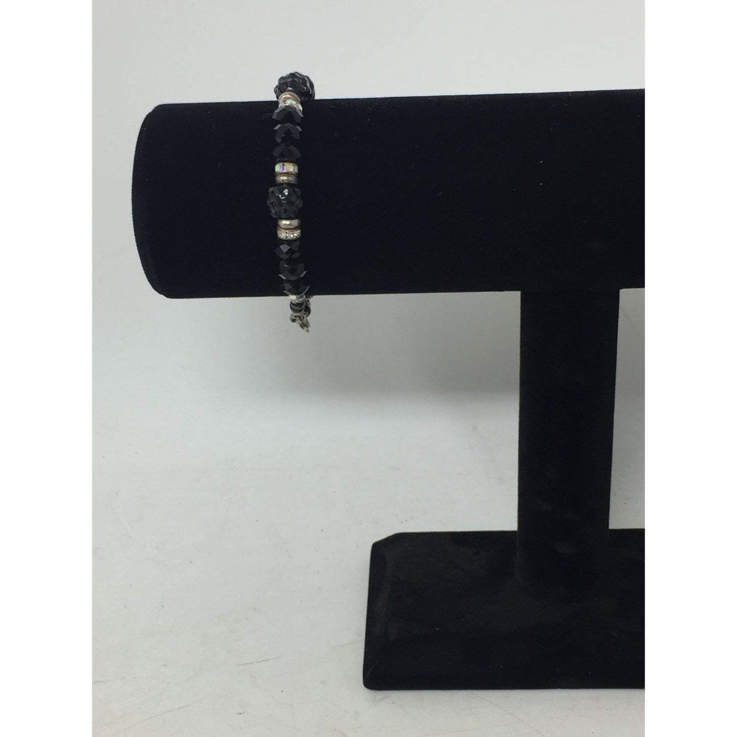 Women's Black and Silver Beaded Bracelet with Lobster Clasp