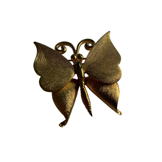 Vintage Womens Textured Metal Gold Toned Butterfly Pin