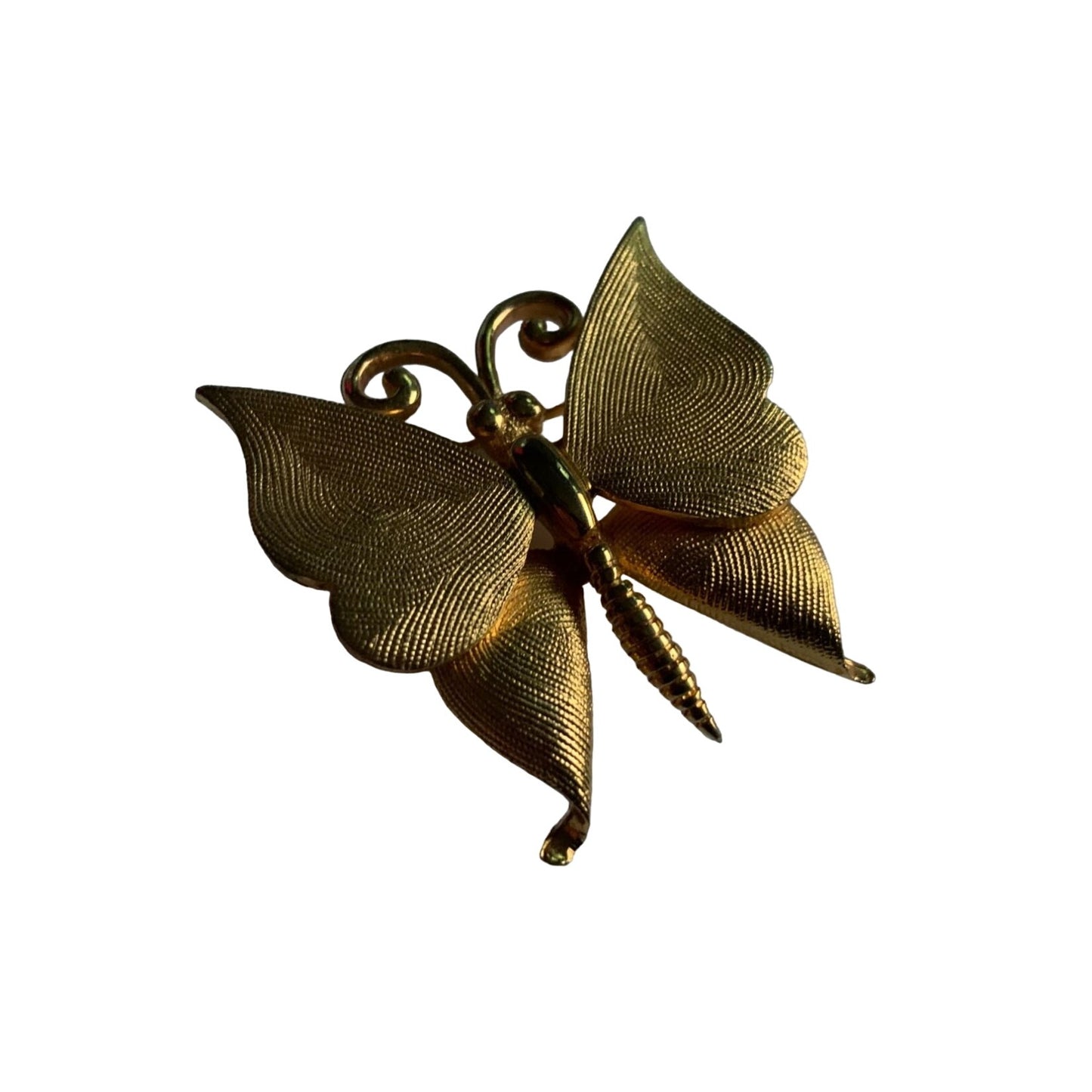 Vintage Womens Textured Metal Gold Toned Butterfly Pin