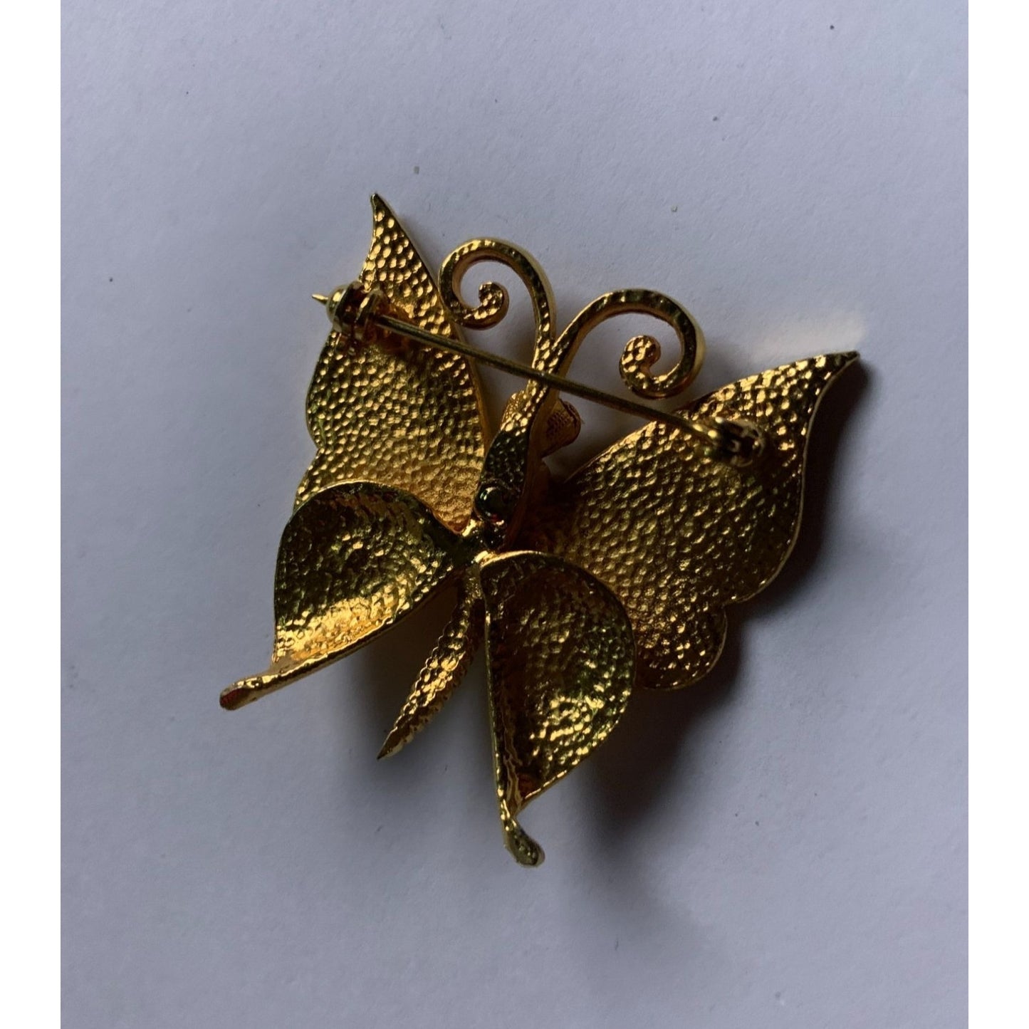 Vintage Womens Textured Metal Gold Toned Butterfly Pin