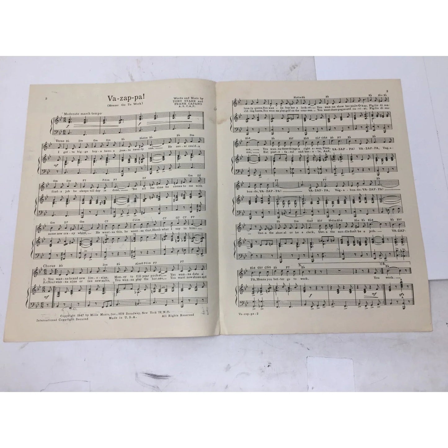 ''VA - ZAP - PA! Means go to work'' Vintage sheet music - A+ Stuff - SHEET MUSIC - A+ Stuff