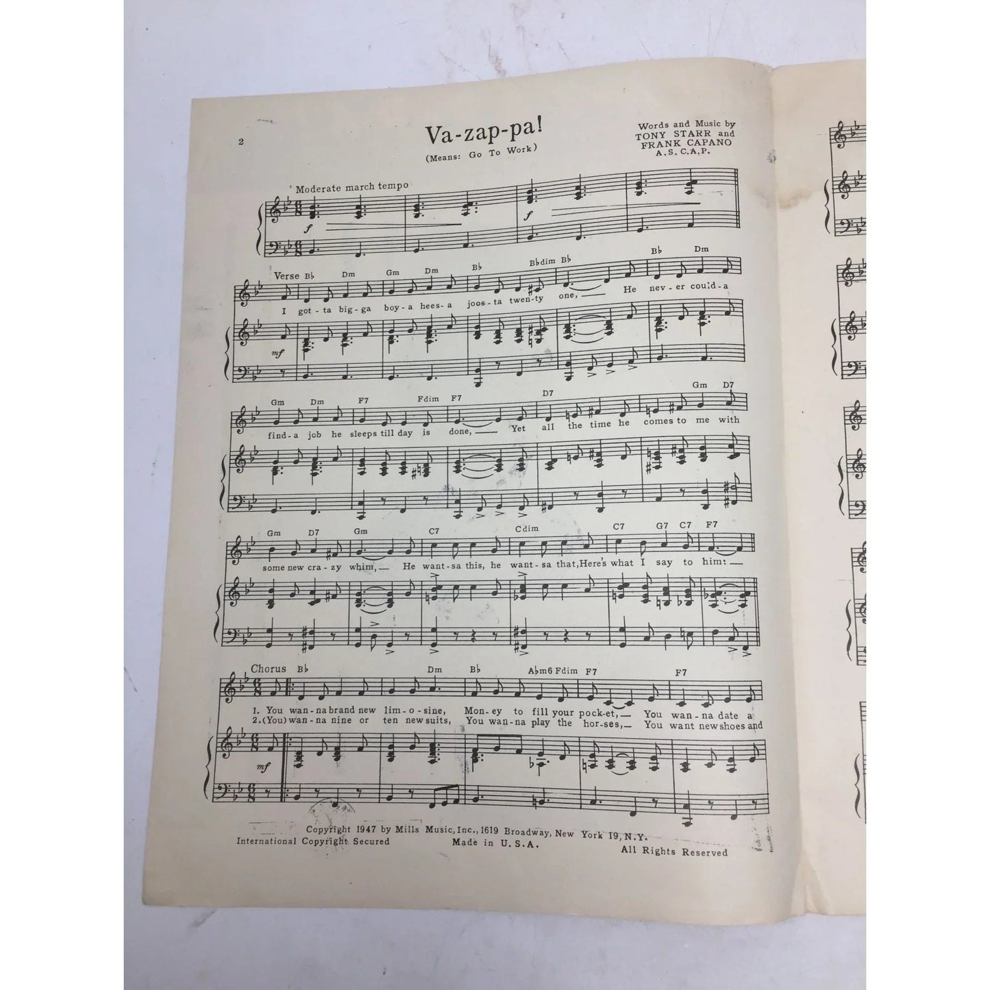 ''VA - ZAP - PA! Means go to work'' Vintage sheet music - A+ Stuff - SHEET MUSIC - A+ Stuff