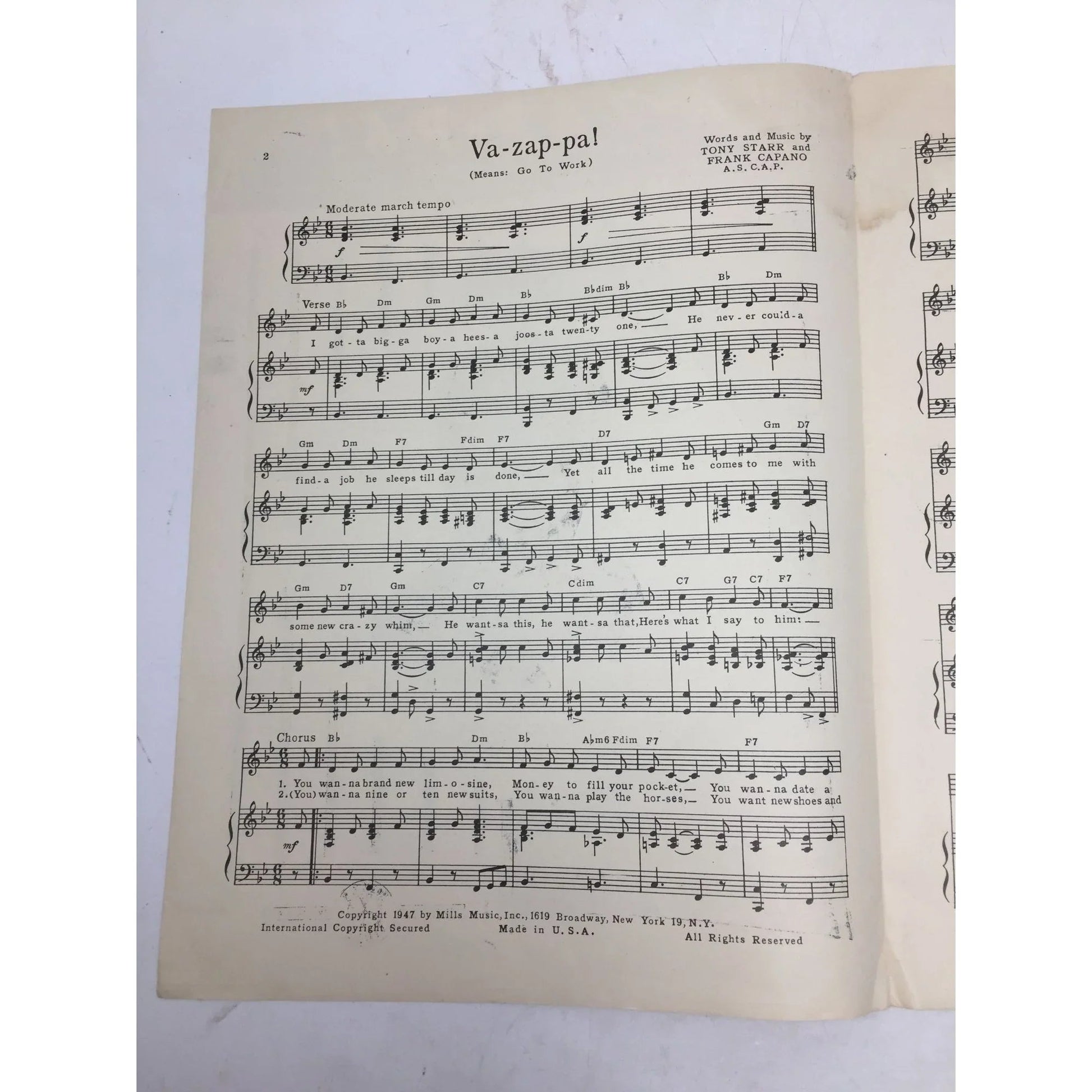 ''VA - ZAP - PA! Means go to work'' Vintage sheet music - A+ Stuff - SHEET MUSIC - A+ Stuff