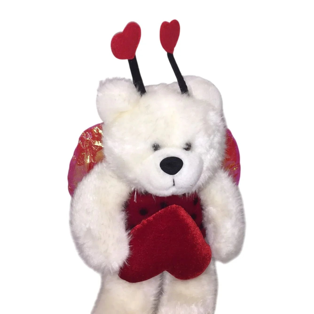 Valentine's Teddy Plush LOVE BUG w Hearts & Wings White Bear Luv Bug Gift - The Petting Zoo - A+ Stuff