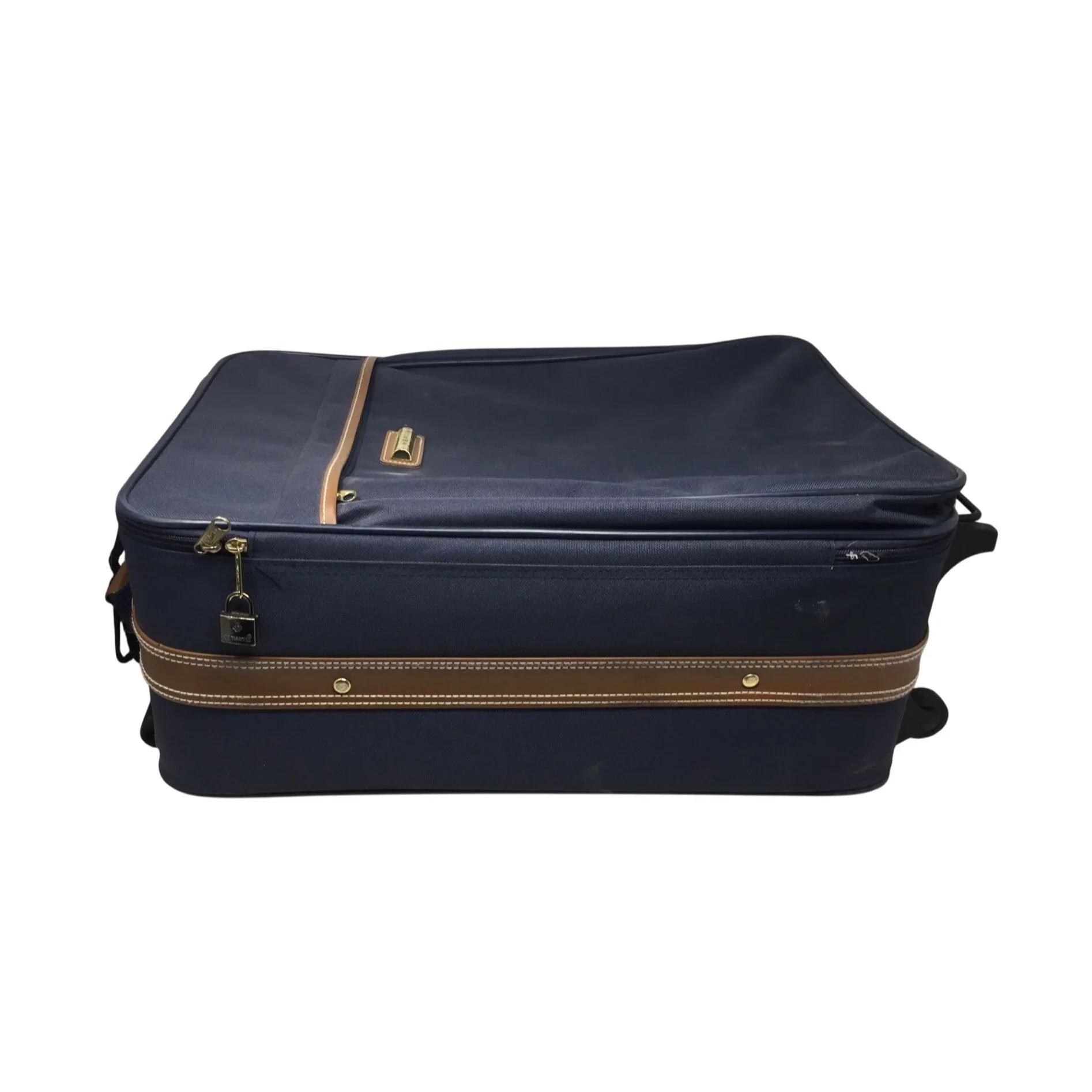 VERDI Zippered Navy Blue Suitcase on Wheels - verdi - Luggage & Bags - A+ Stuff